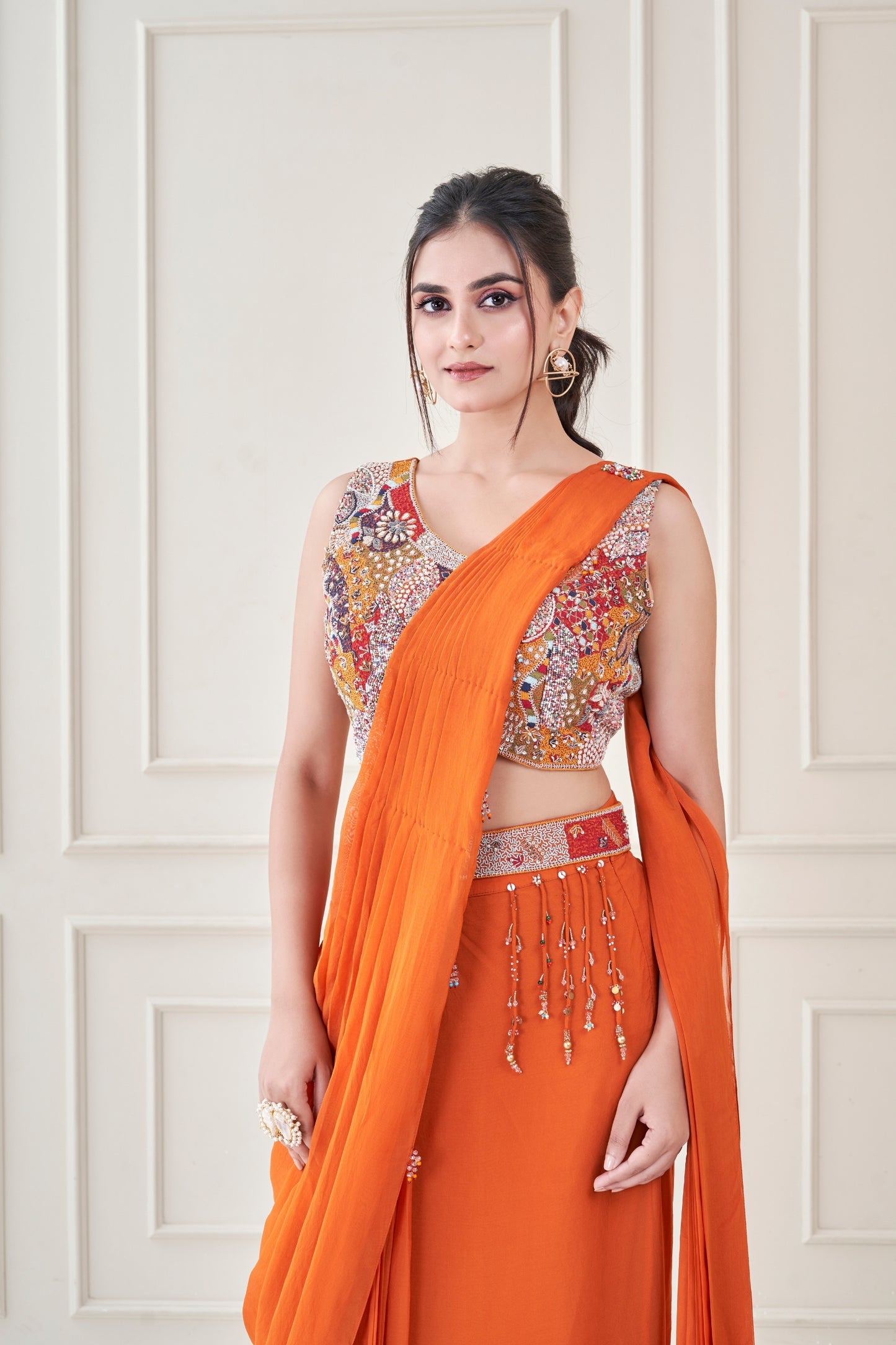 Burnt Orange Heer Saree set