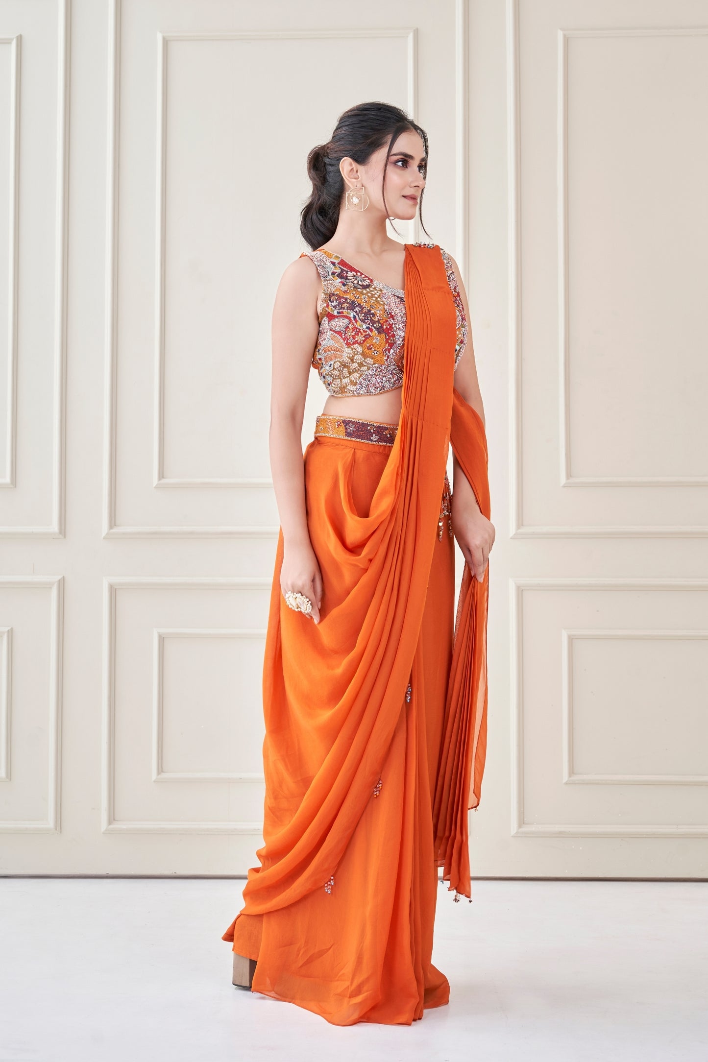 Burnt Orange Heer Saree set