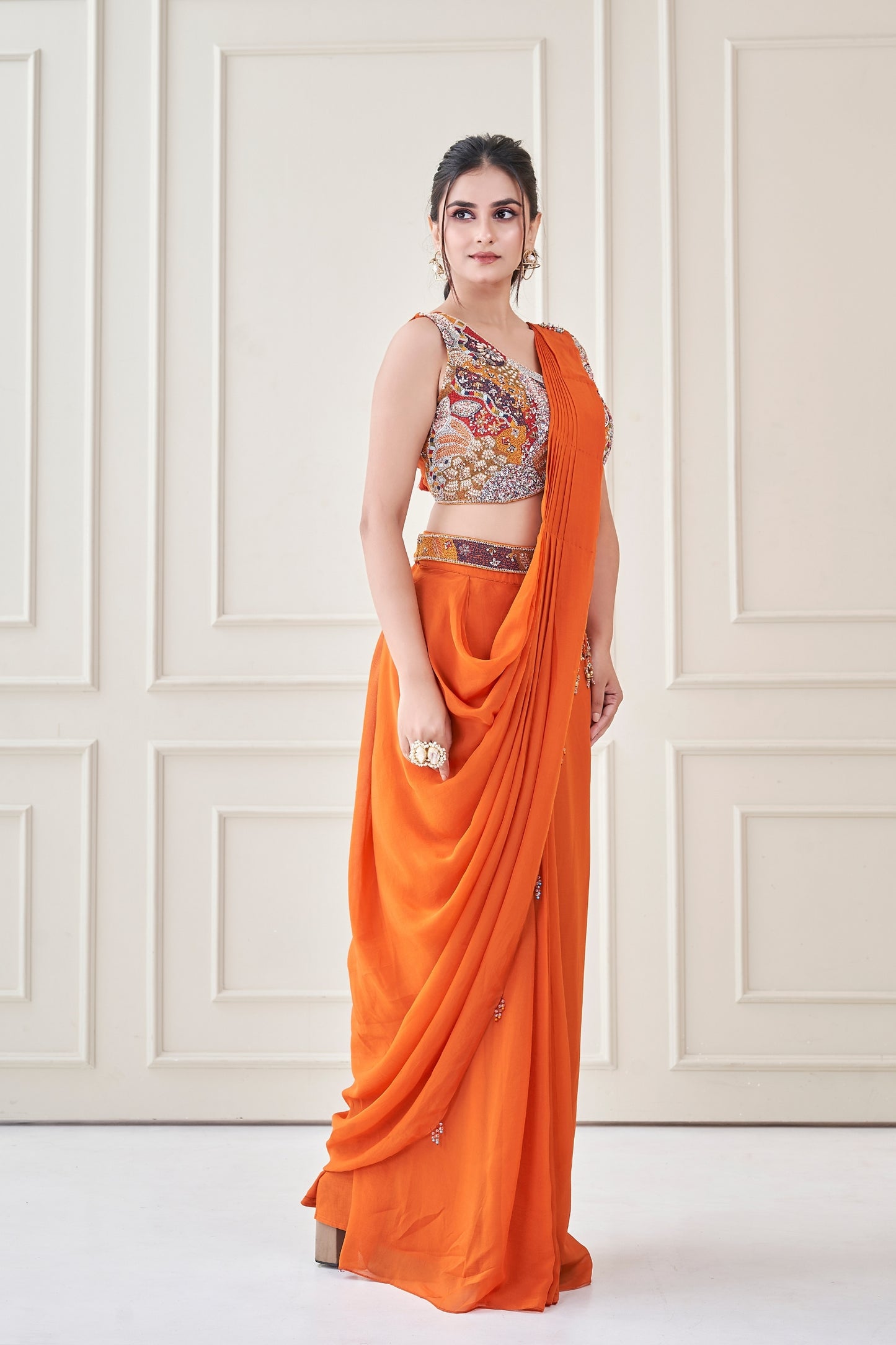 Burnt Orange Heer Saree set