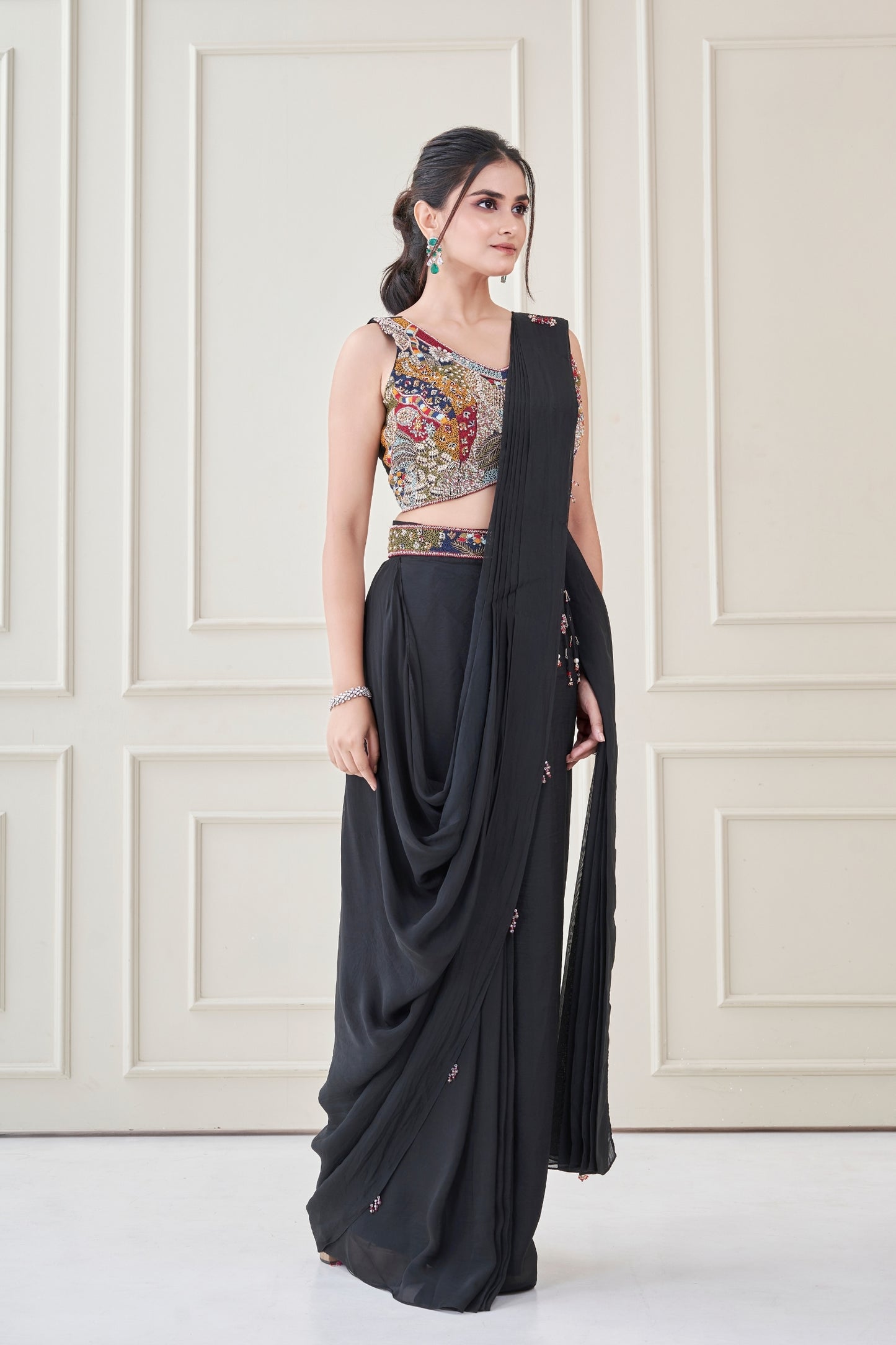 Black Heer Pre draped saree set