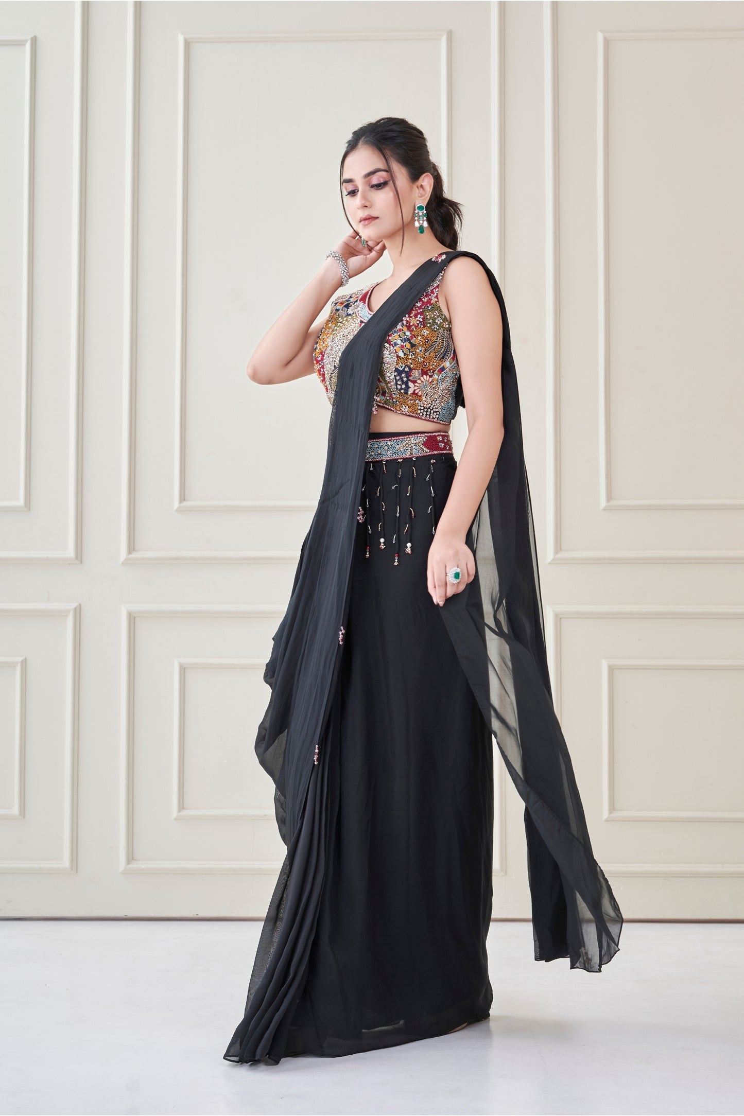 Black Heer Pre draped saree set