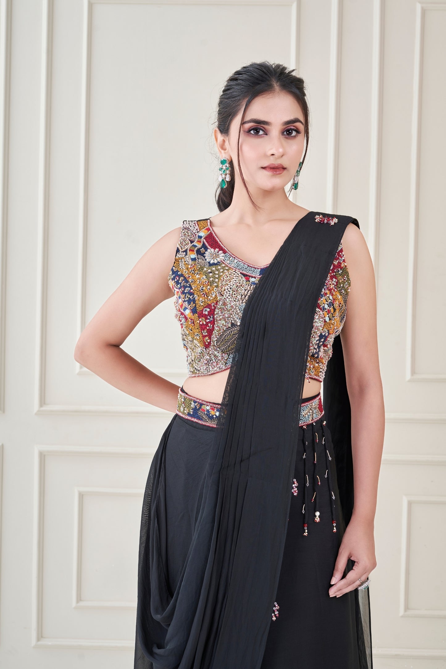 Black Heer Pre draped saree set