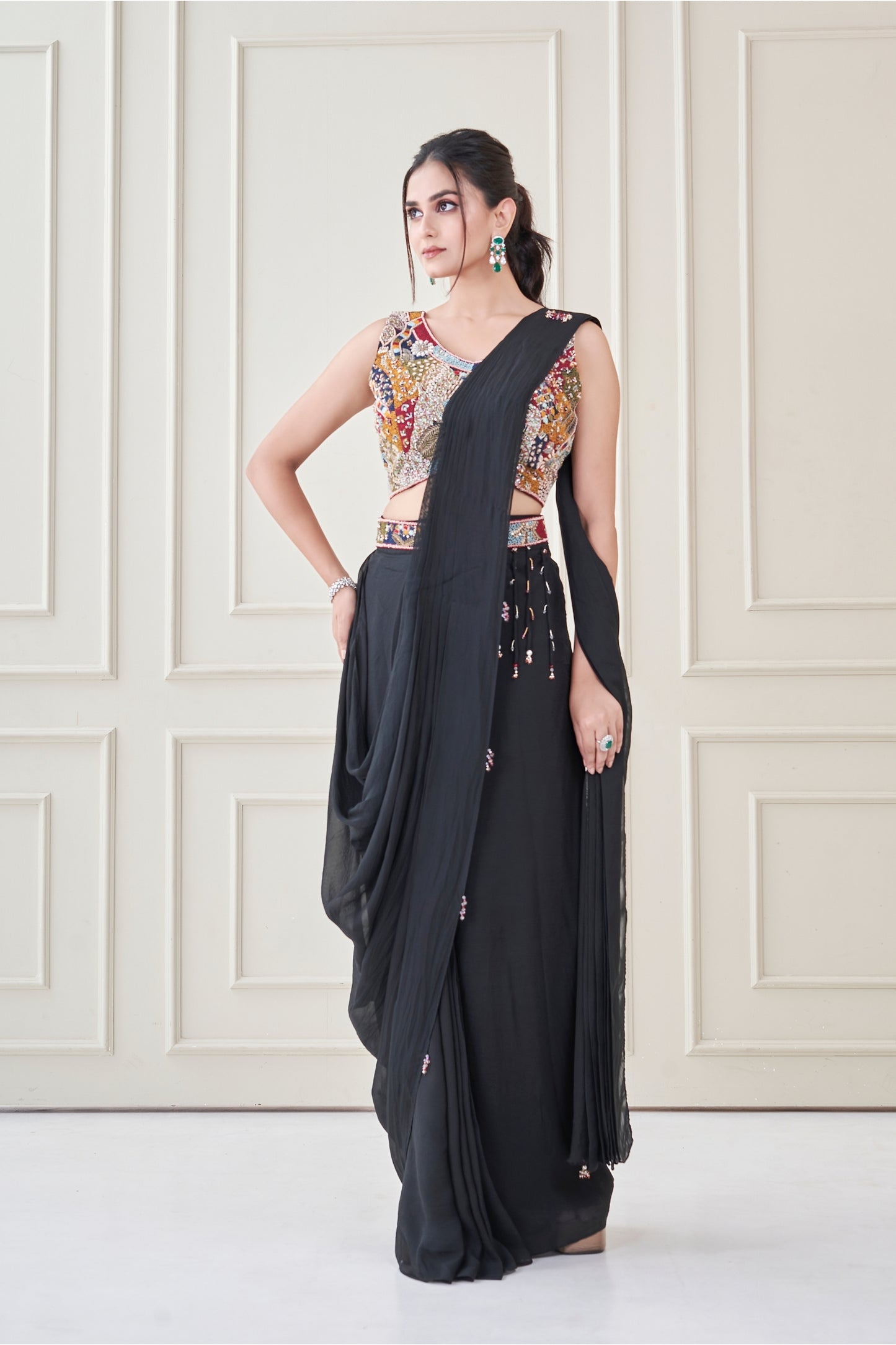 Black Heer Pre draped saree set