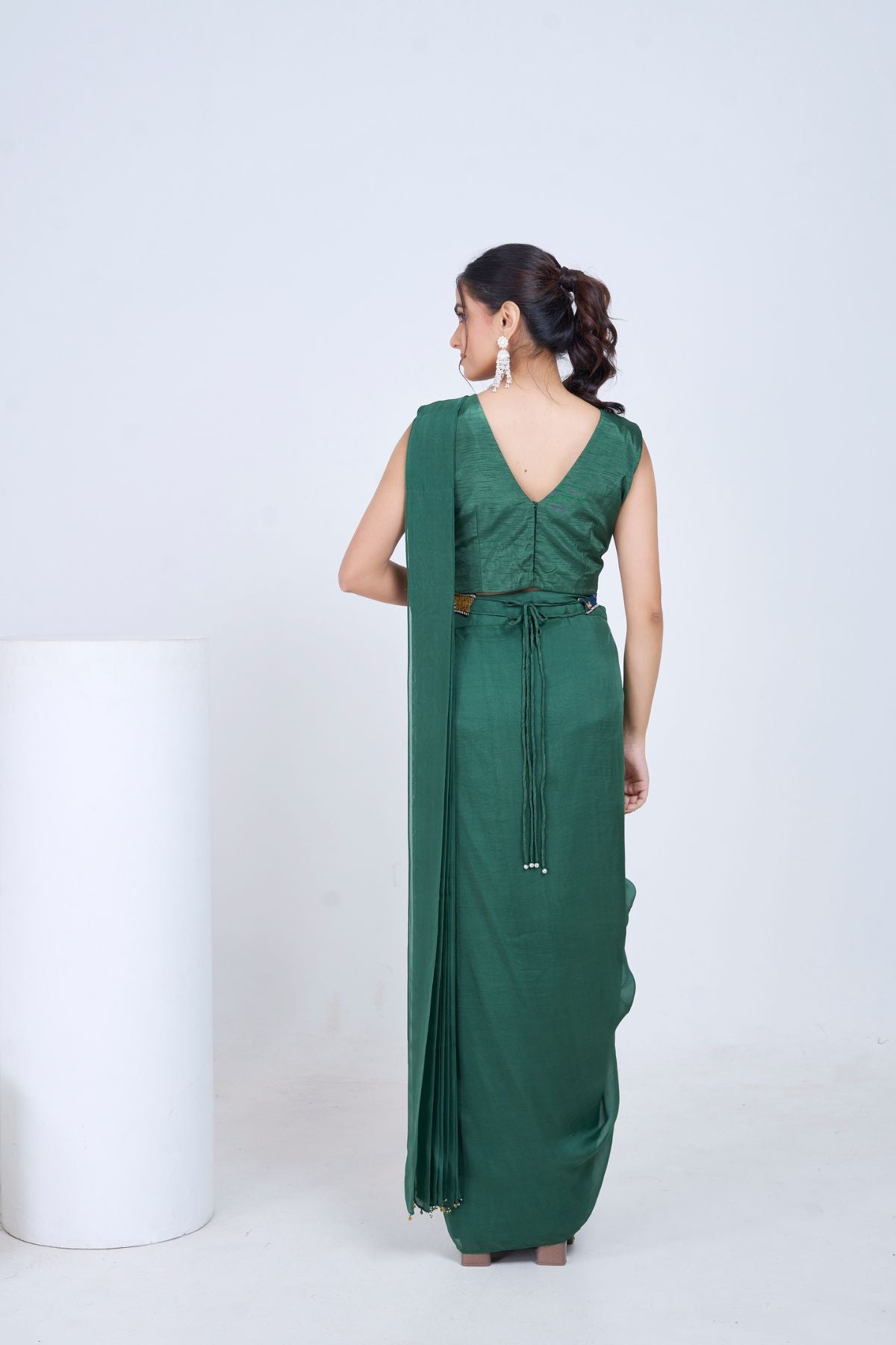 Green Heer Pre draped Saree Set