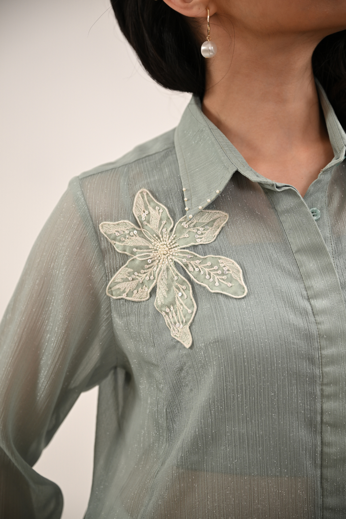 Ice Blue Chiffon Shirt