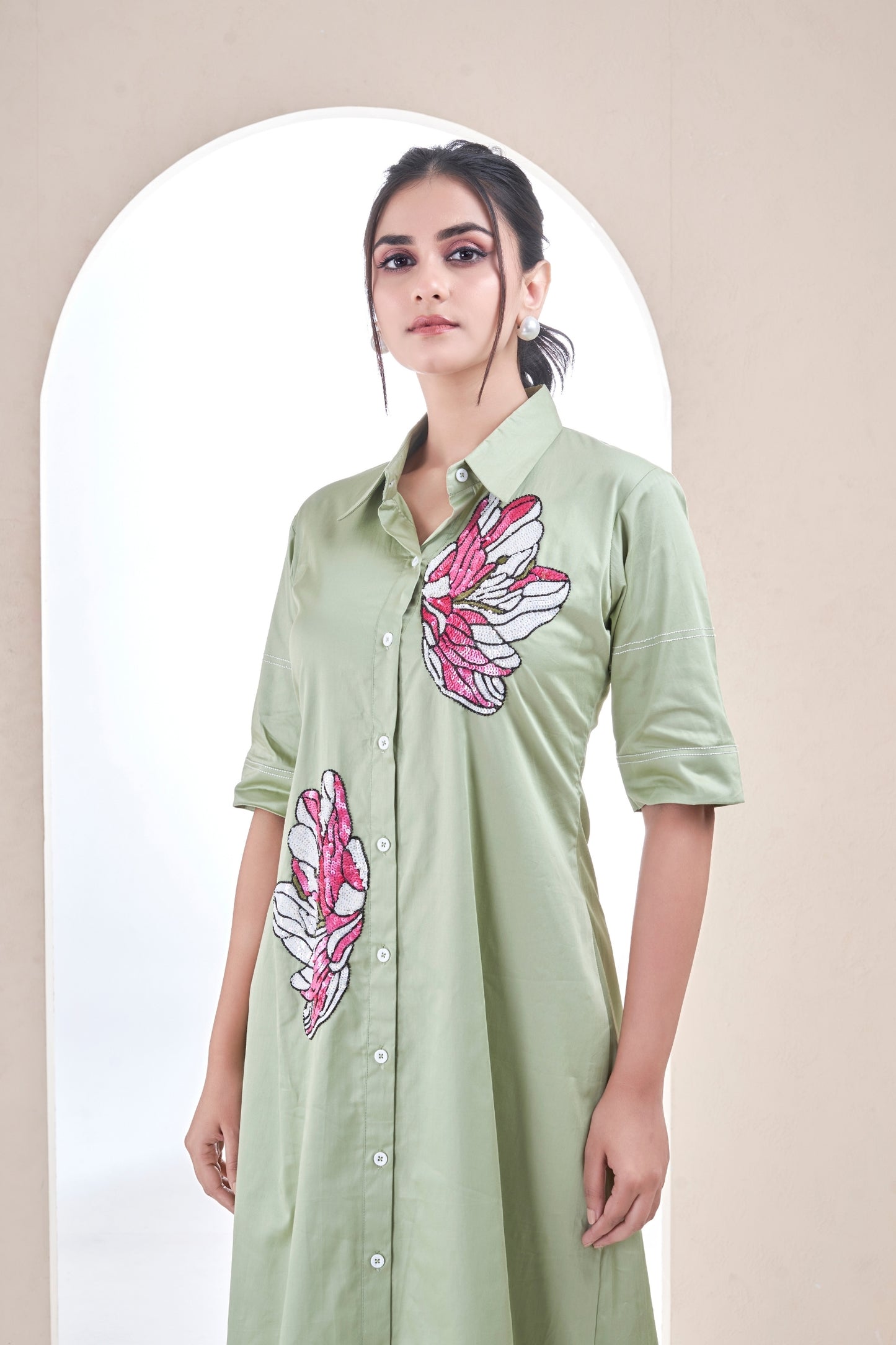 Sage Green Blossom Sketch Dress