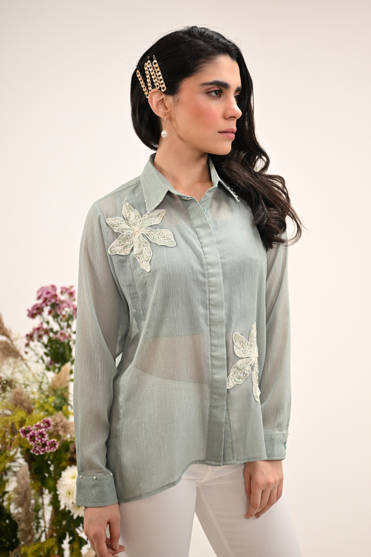 Ice Blue Chiffon Shirt