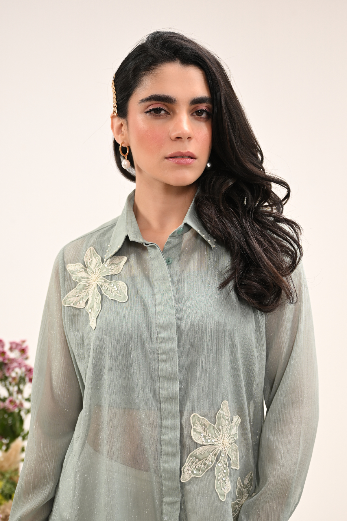 Ice Blue Chiffon Shirt