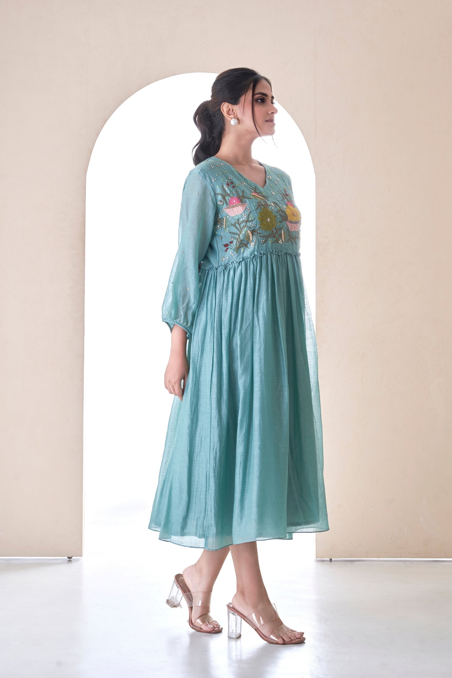 Teal Peony Dress