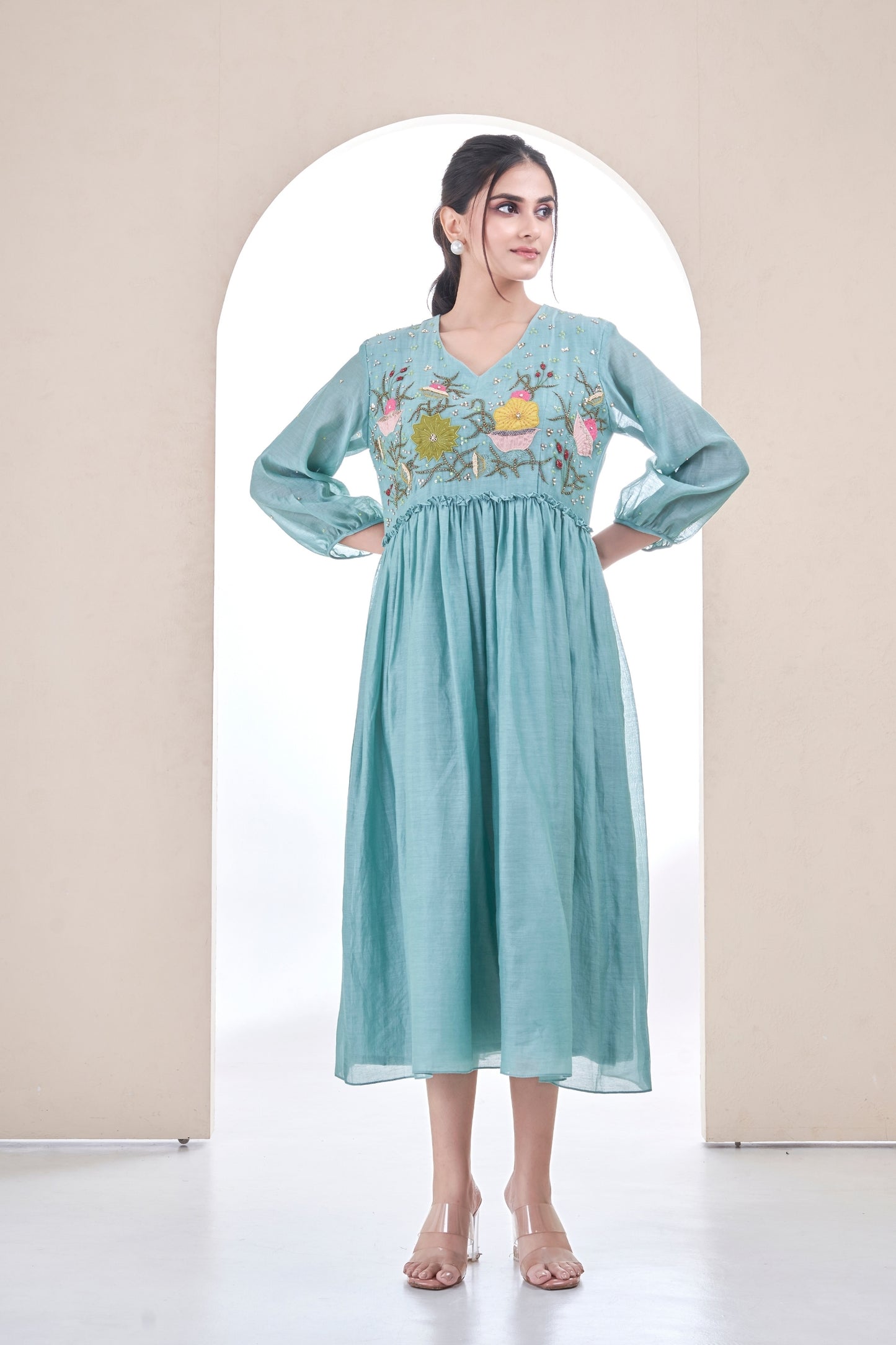 Teal Peony Dress