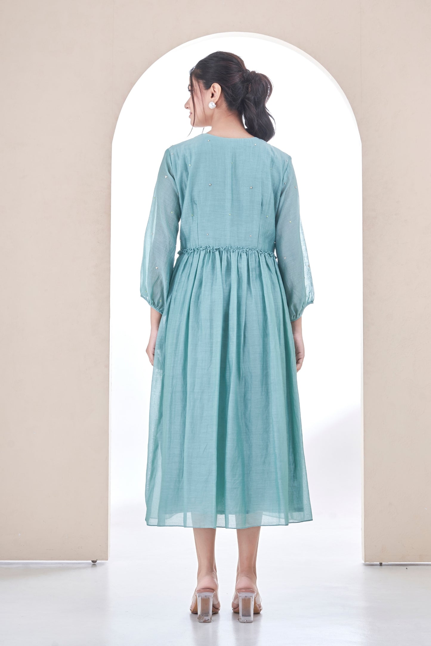 Teal Peony Dress