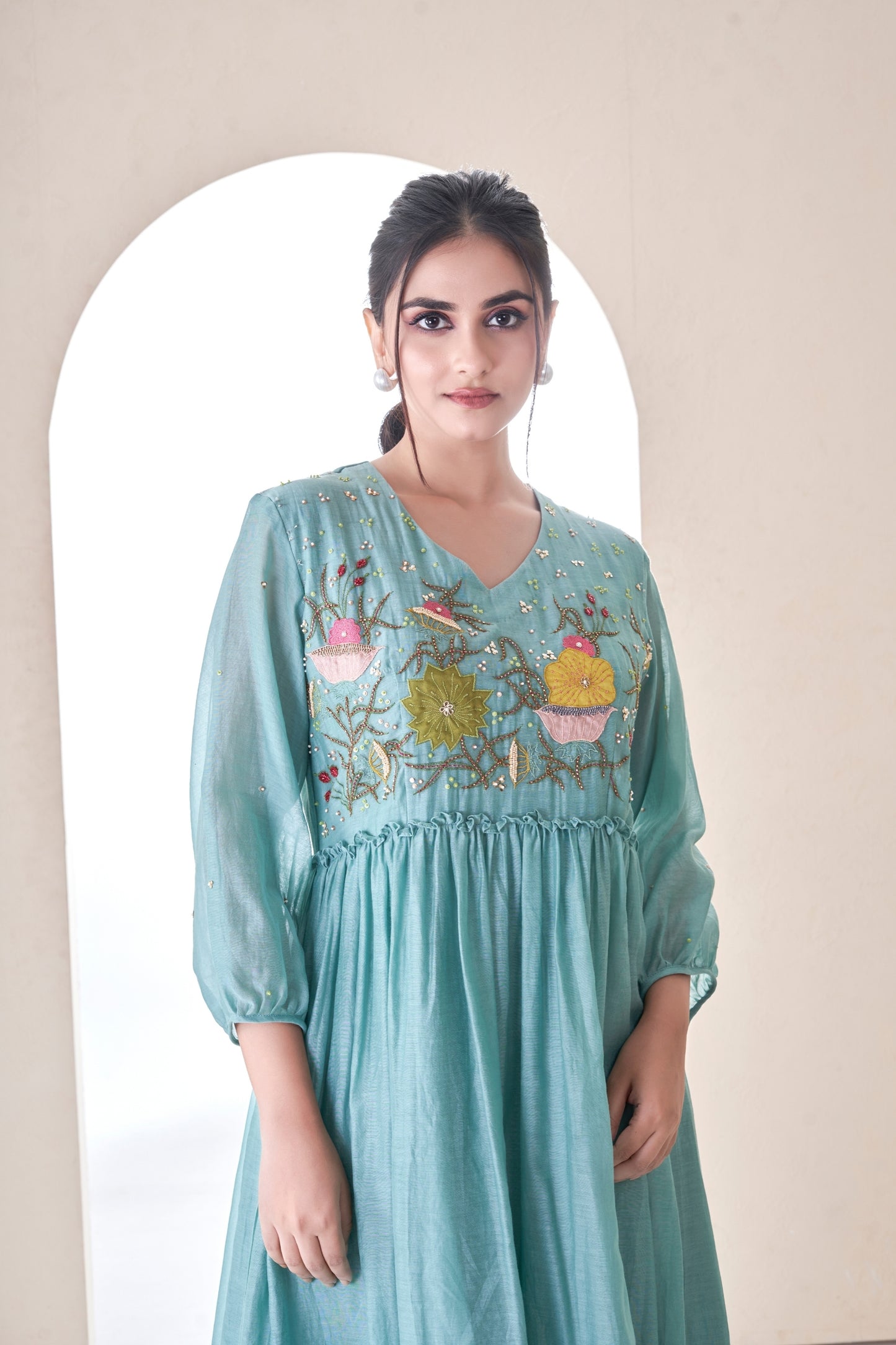 Teal Peony Dress