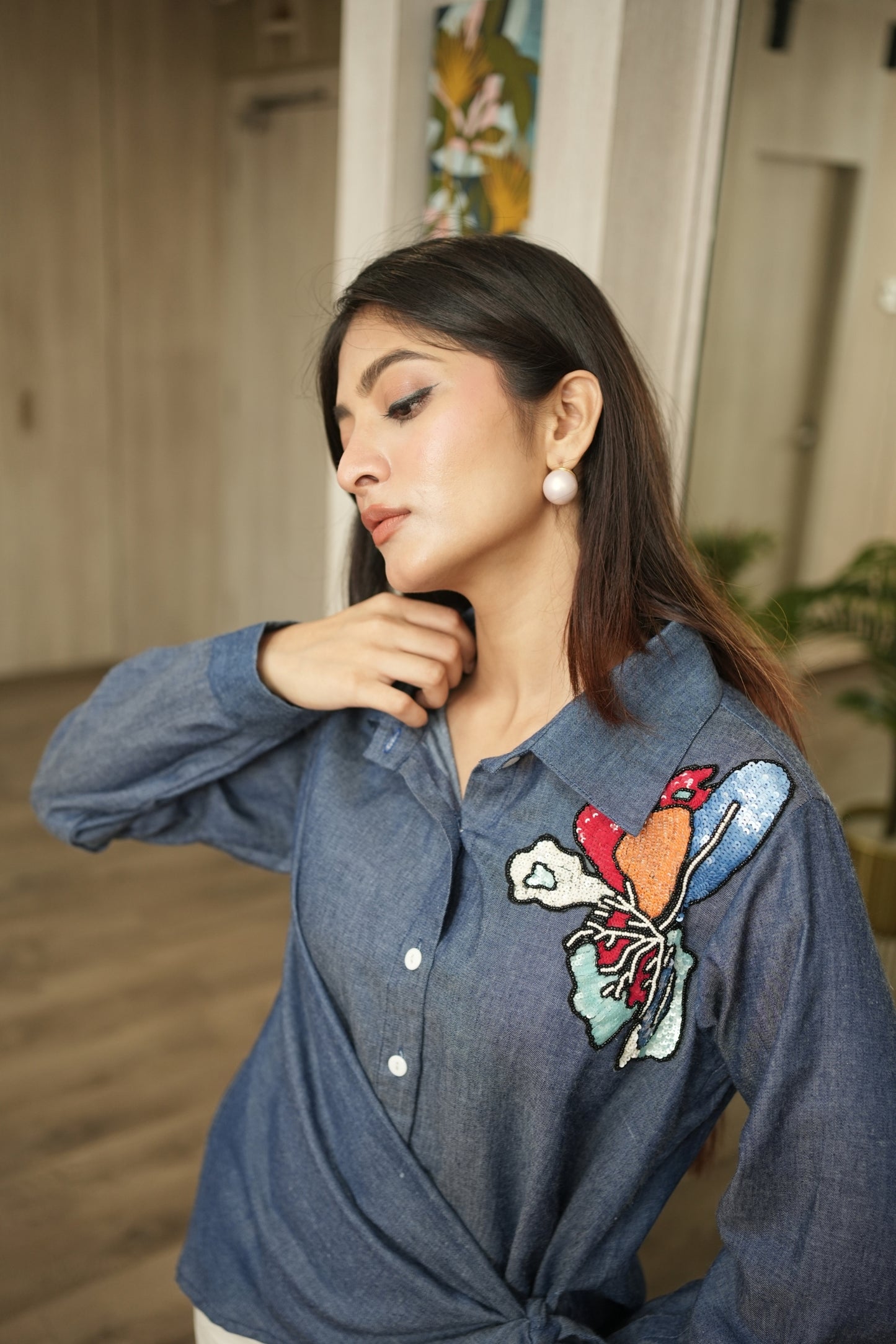 Midnight Bloom Wrap Shirt