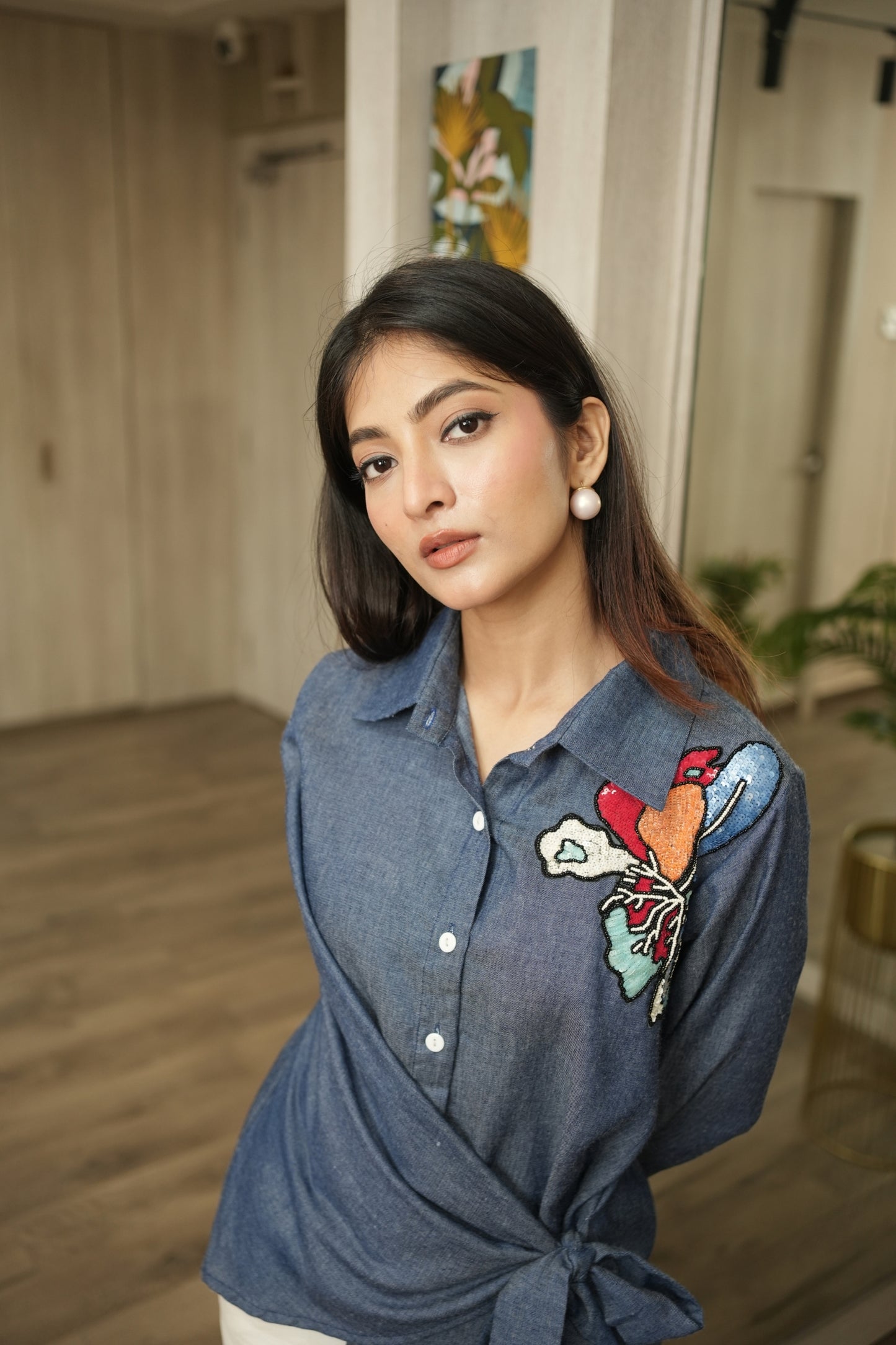 Midnight Bloom Wrap Shirt