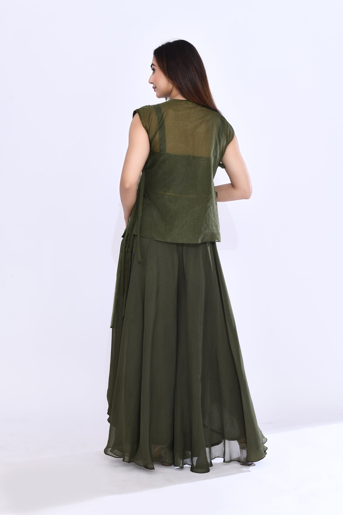 Embellished Lattice Set in Moss Green