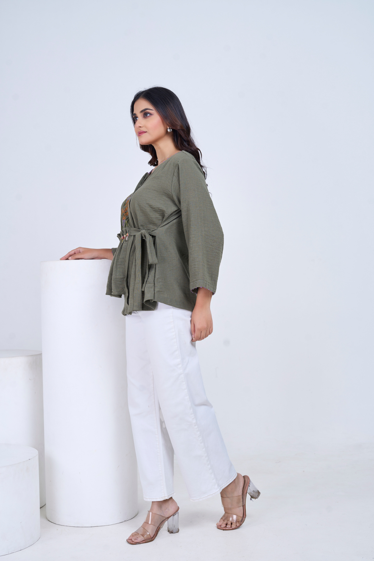 Olive Bloom Peplum Top