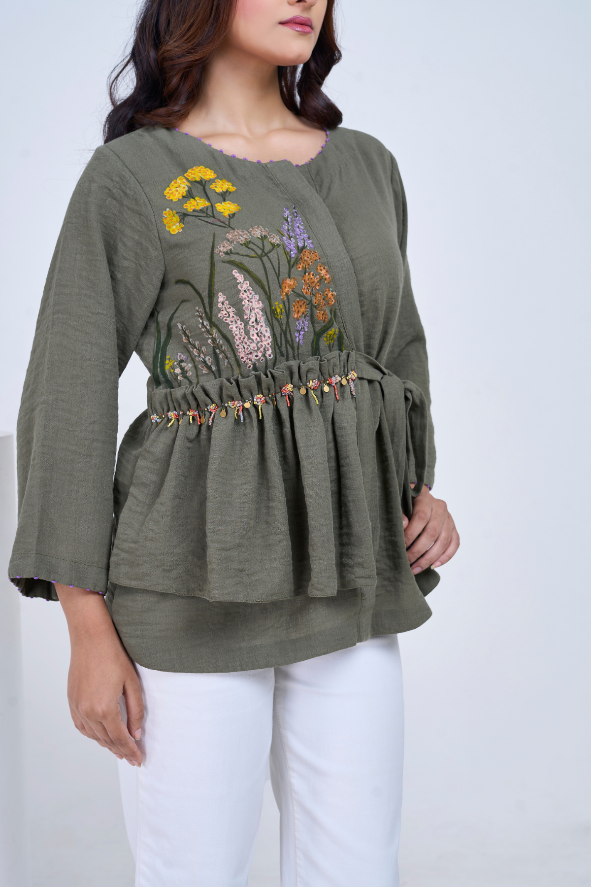Olive Bloom Peplum Top