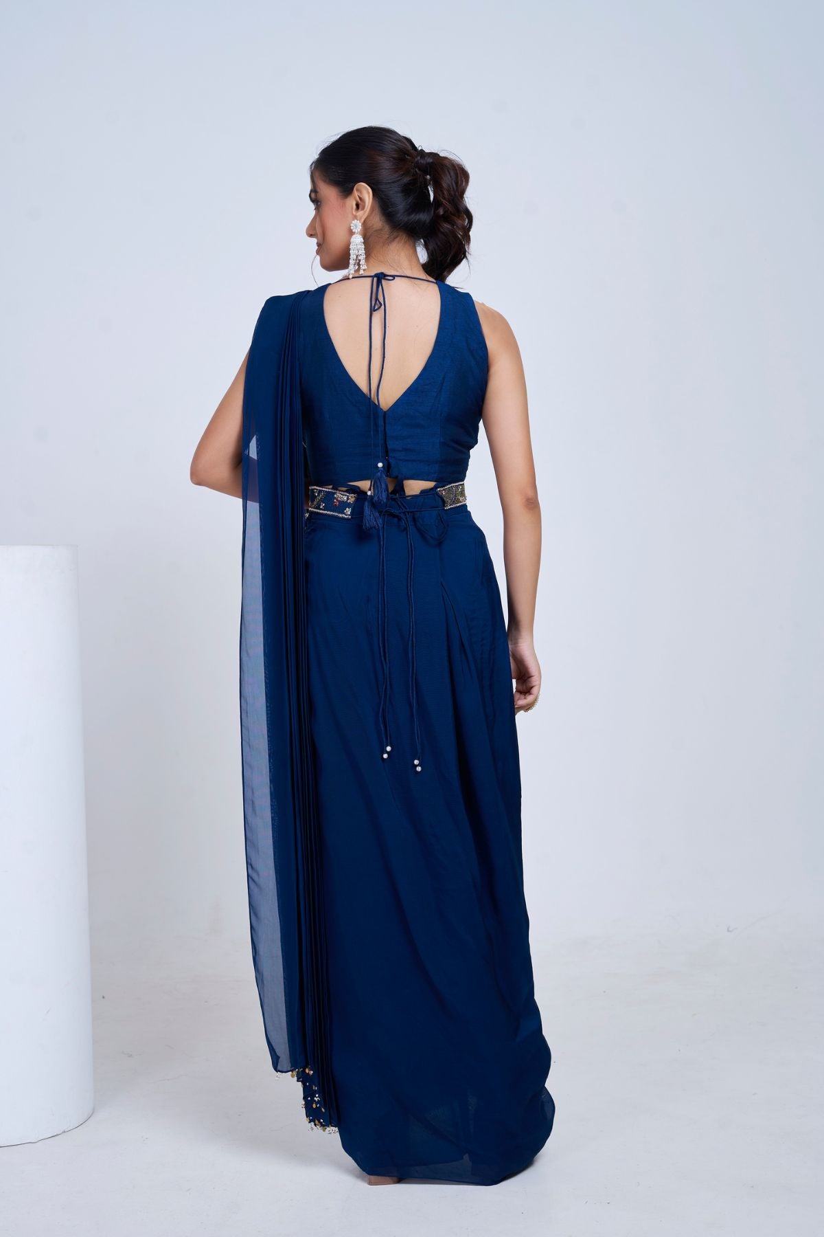 Navy Heer Pre draped Saree Set
