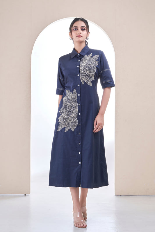 Indigo Bloom Shirt dress