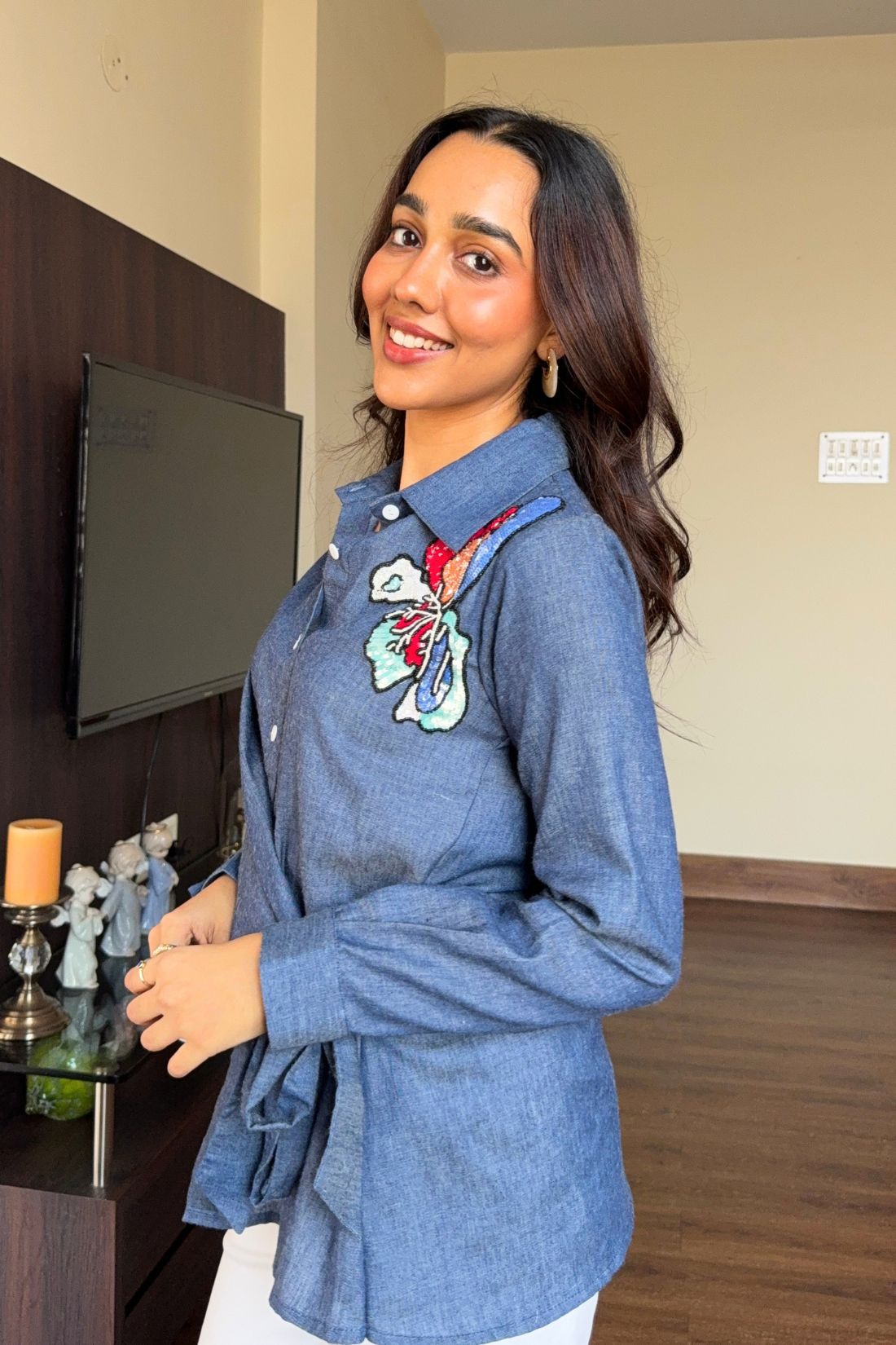Midnight Bloom Wrap Shirt