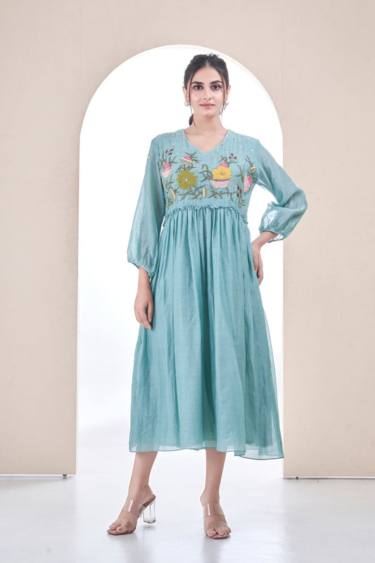 Teal Peony Dress