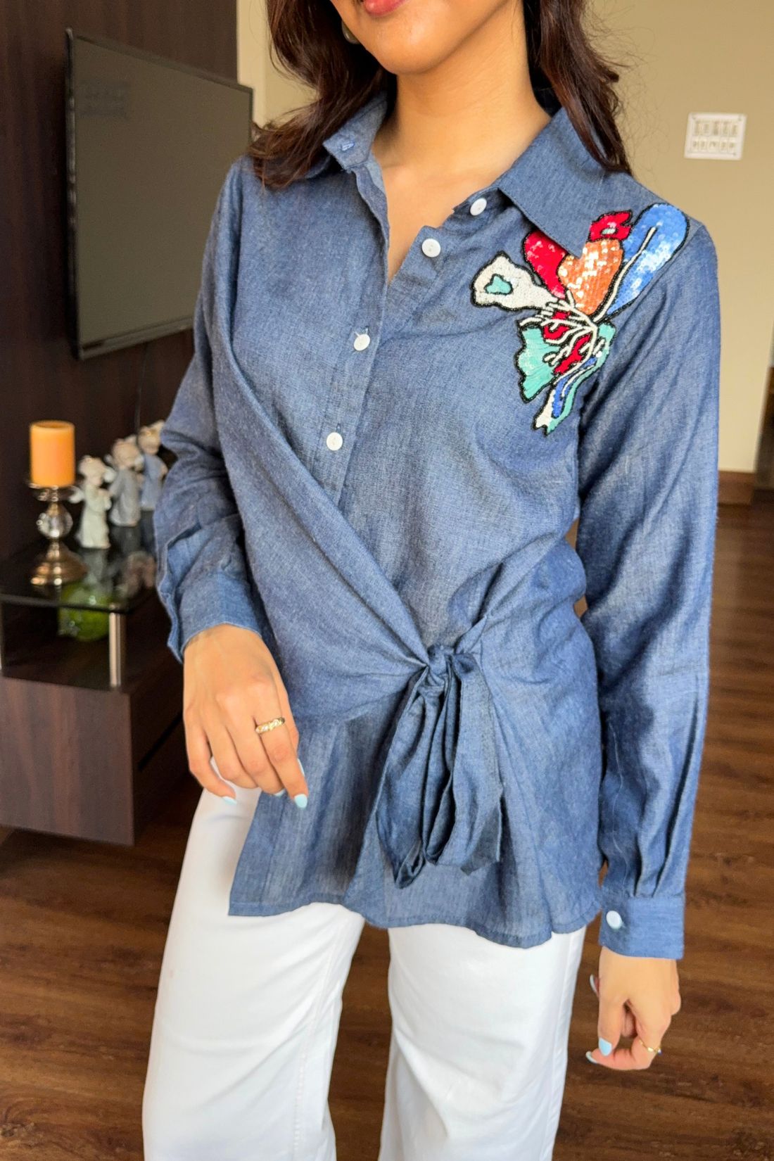 Midnight Bloom Wrap Shirt