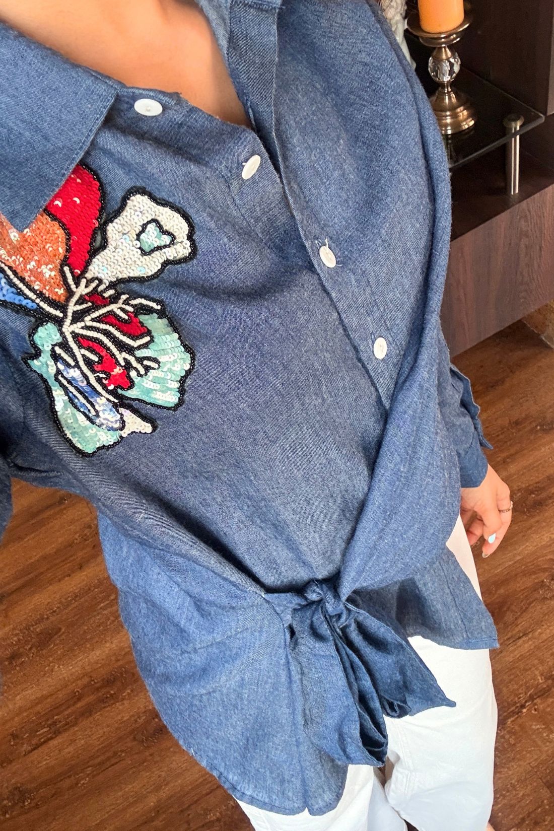Midnight Bloom Wrap Shirt
