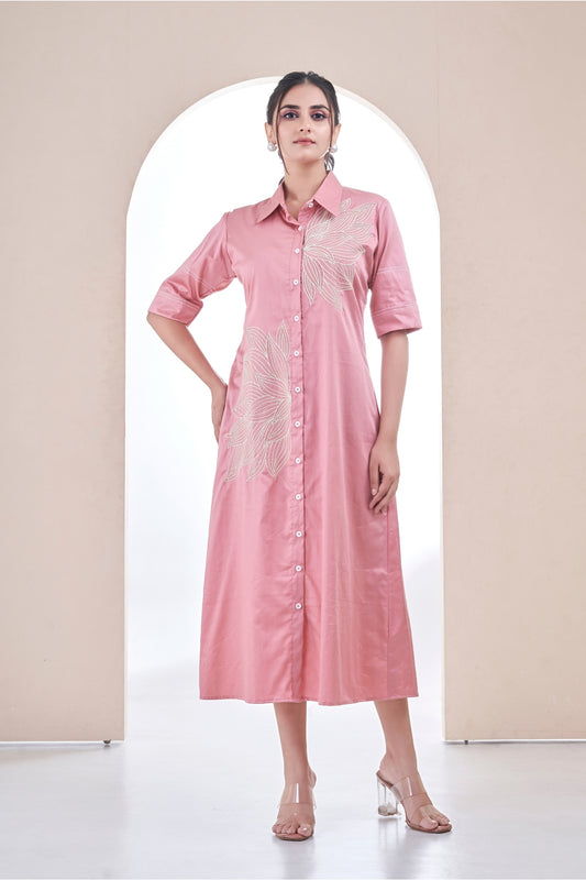 Pink Bloom Shirt Dress