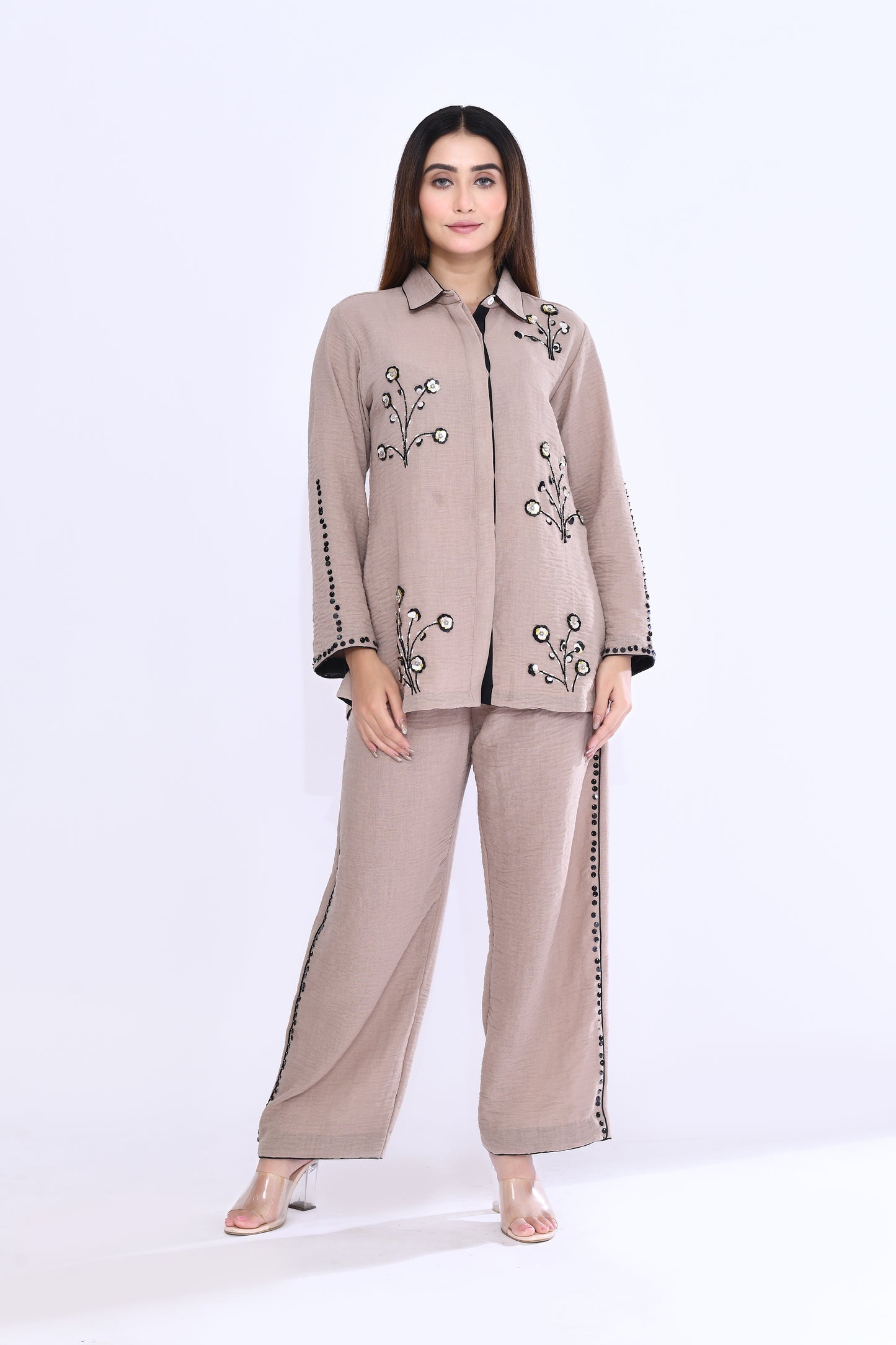 Beige Flora Coord Set
