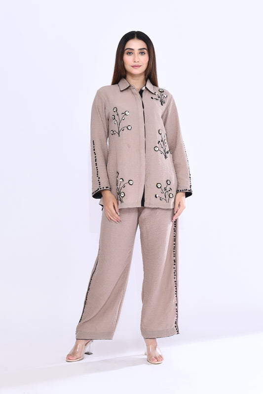 Beige Flora Coord Set