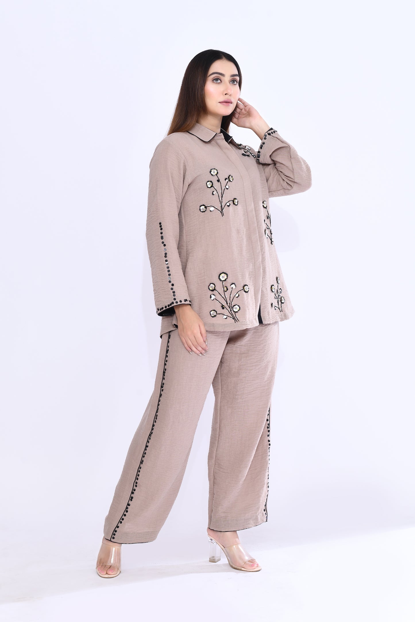 Beige Flora Coord Set