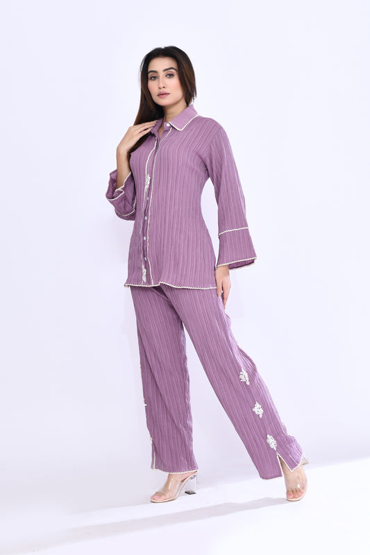 Mauve Crinkle Coord Set