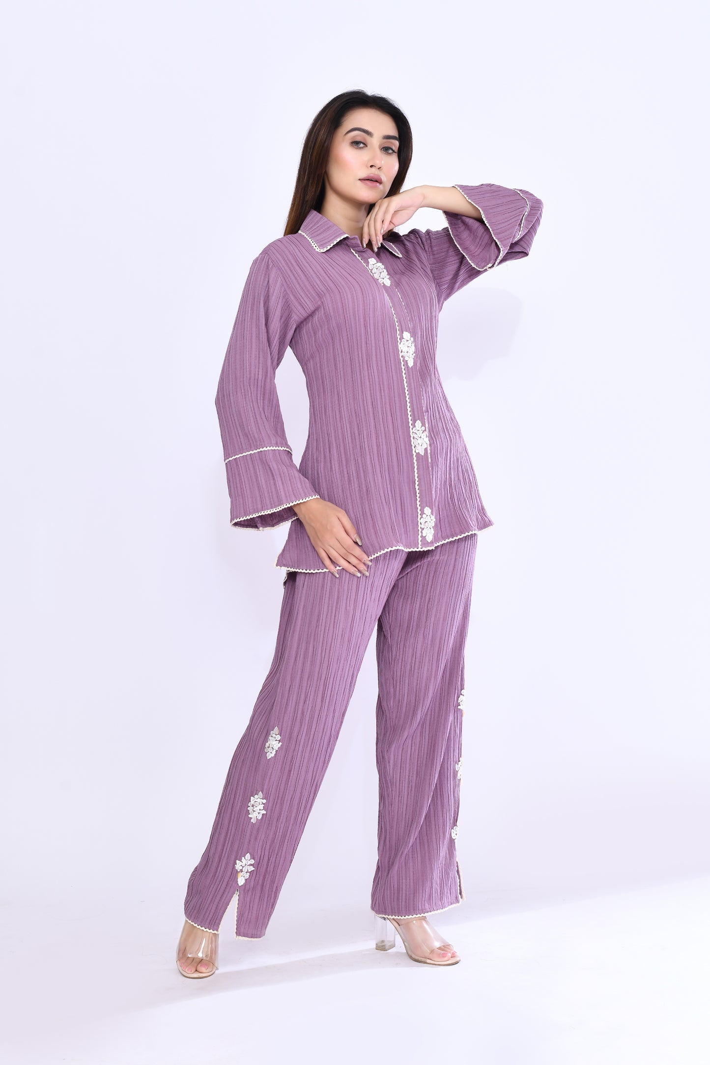 Mauve Crinkle Coord Set
