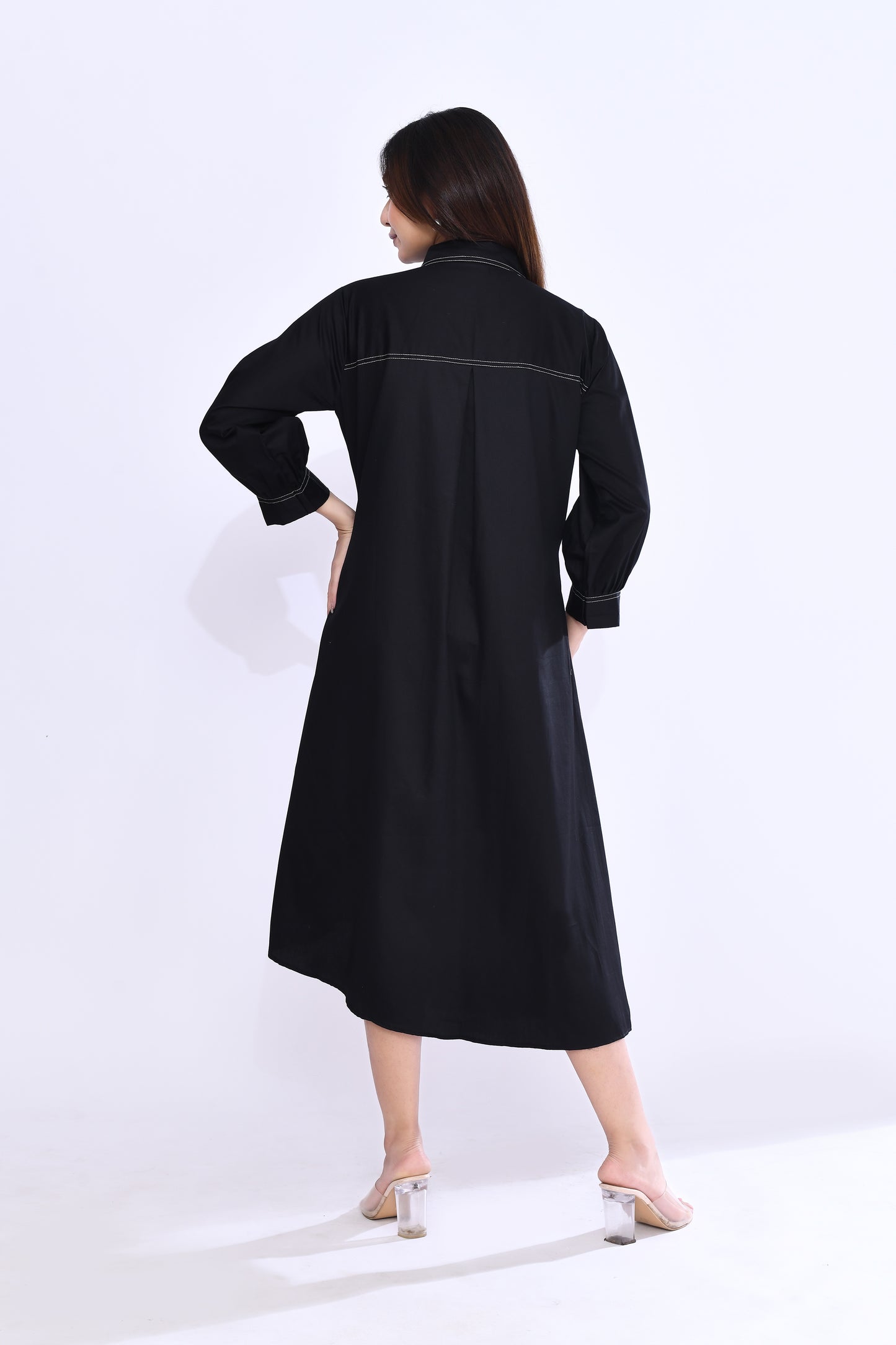 Noir Pleat Shirt Dress