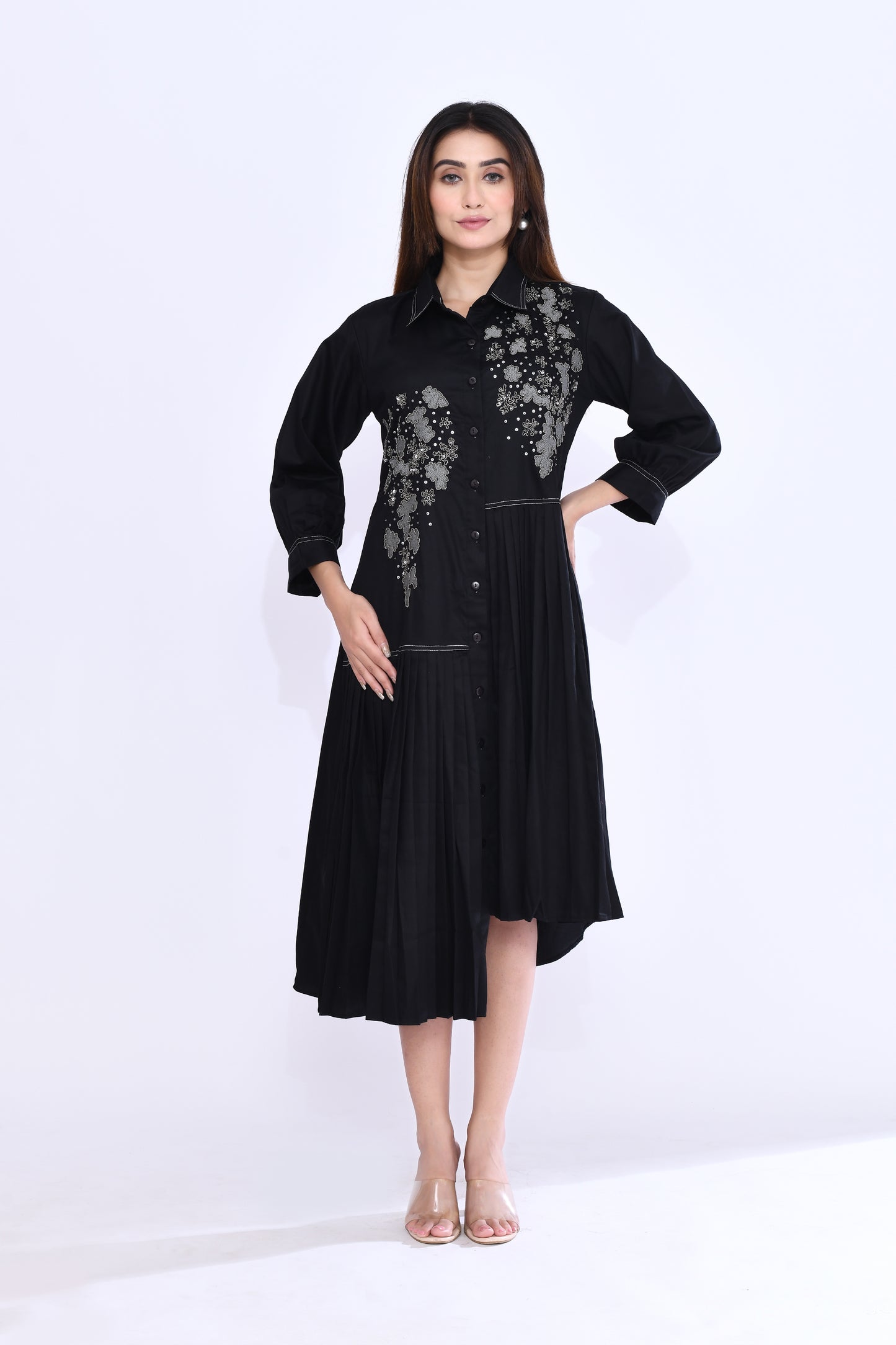 Noir Pleat Shirt Dress