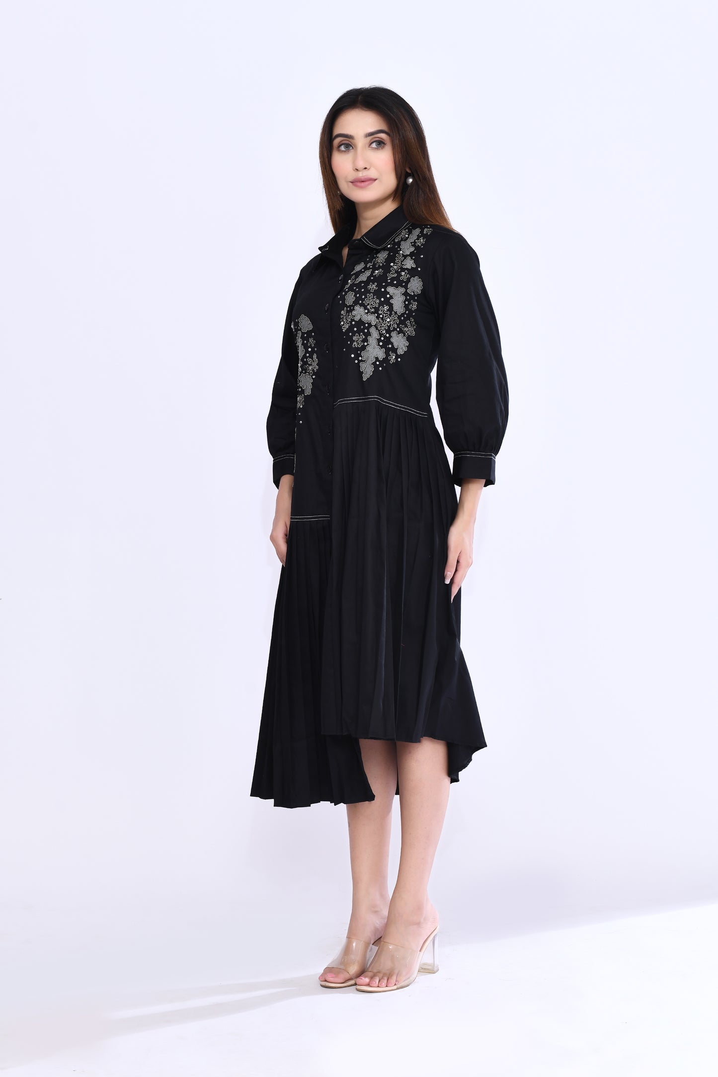 Noir Pleat Shirt Dress