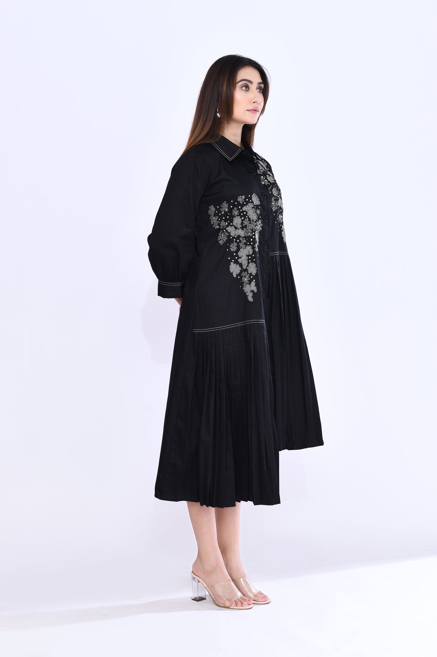 Noir Pleat Shirt Dress