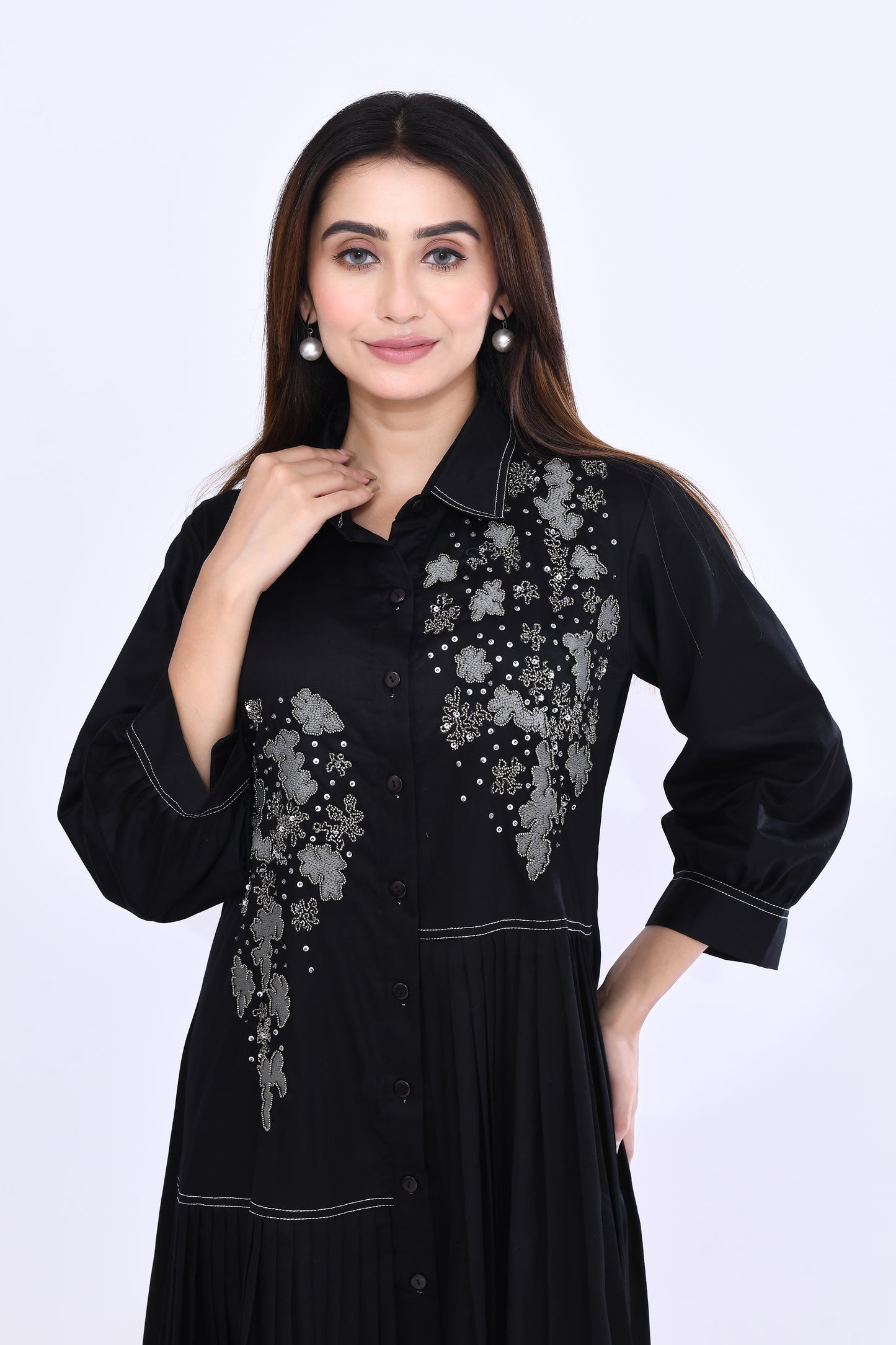 Noir Pleat Shirt Dress