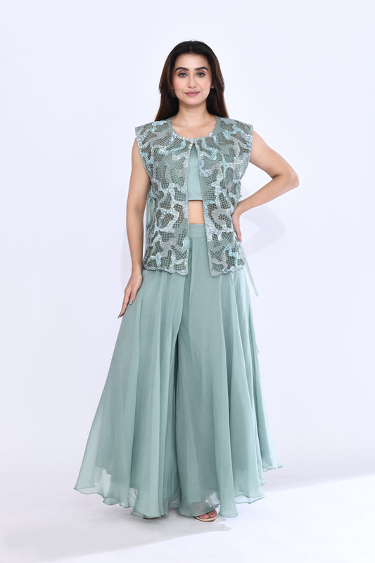 Embellished Lattice Set in Sea Green
