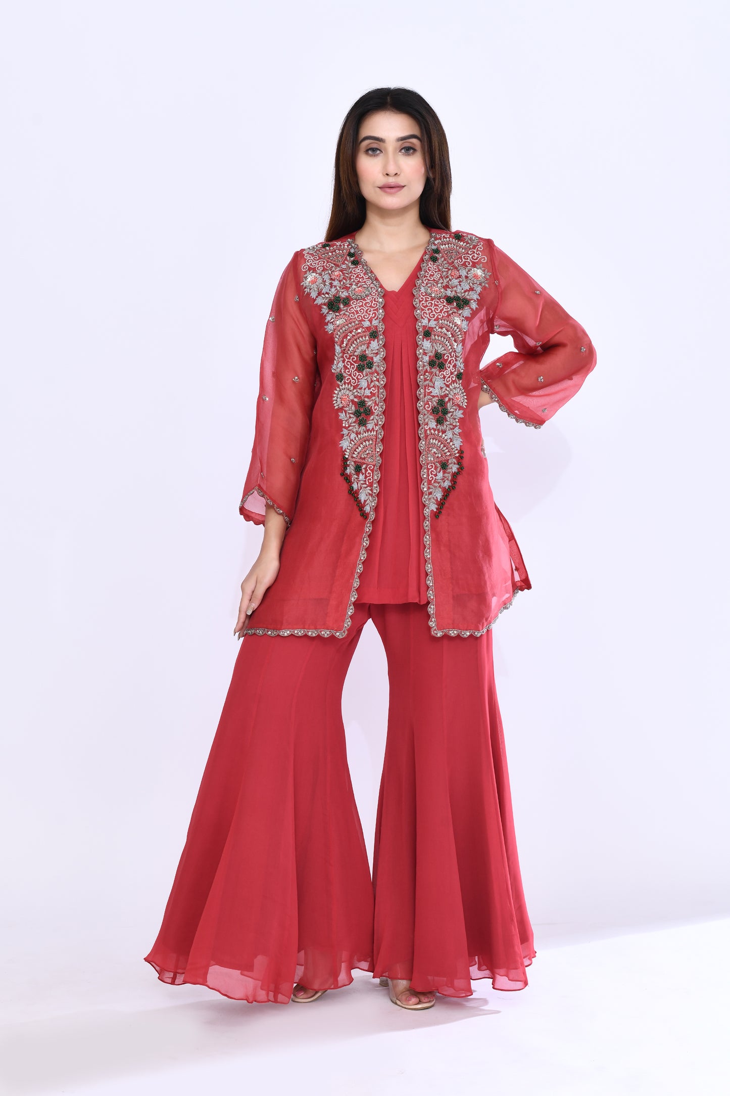Imperial Vine Jacket Set in Brick Red