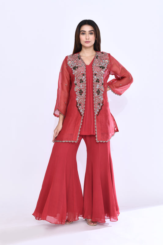 Imperial Vine Jacket Set in Brick Red