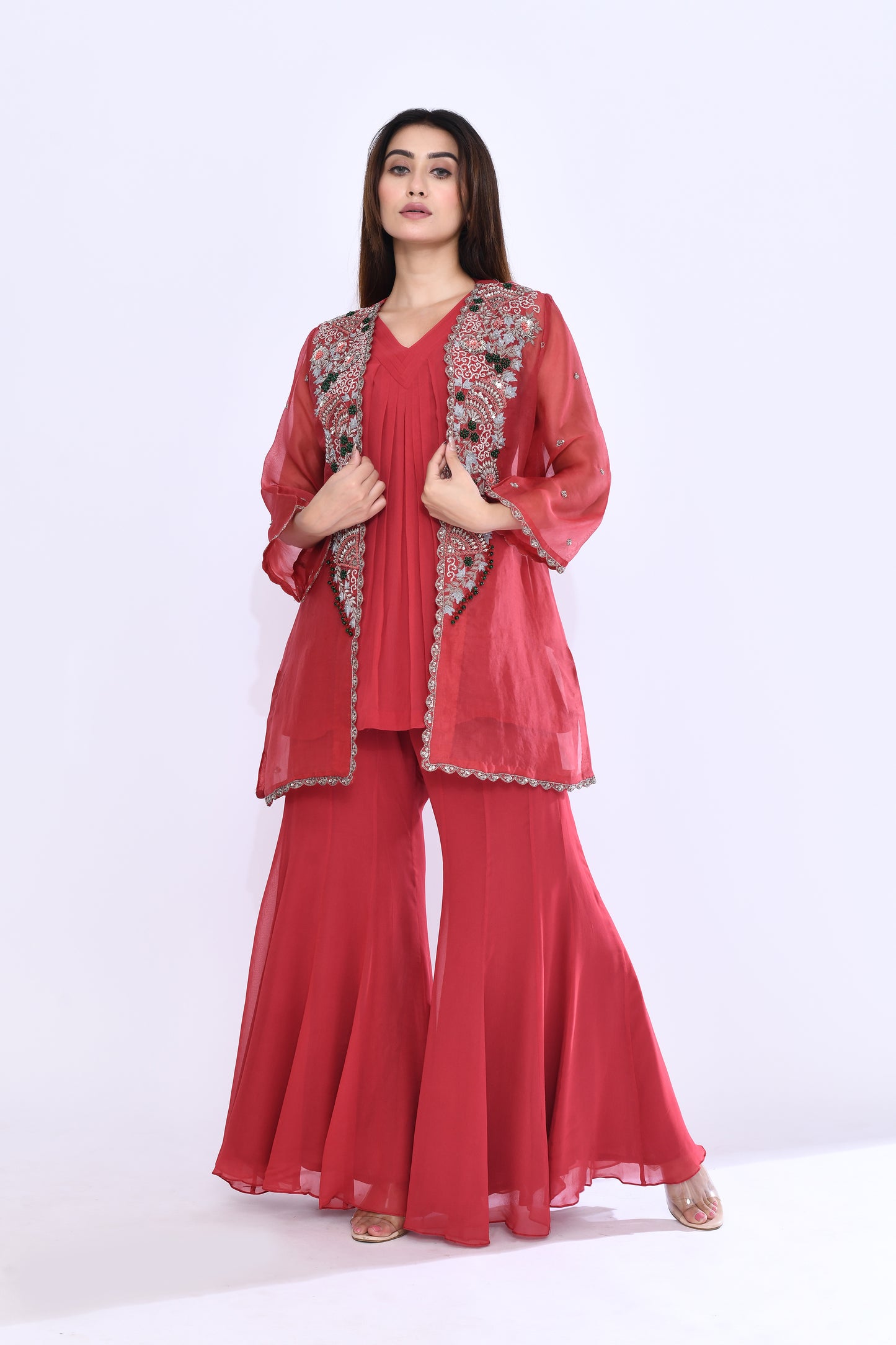 Imperial Vine Jacket Set in Brick Red