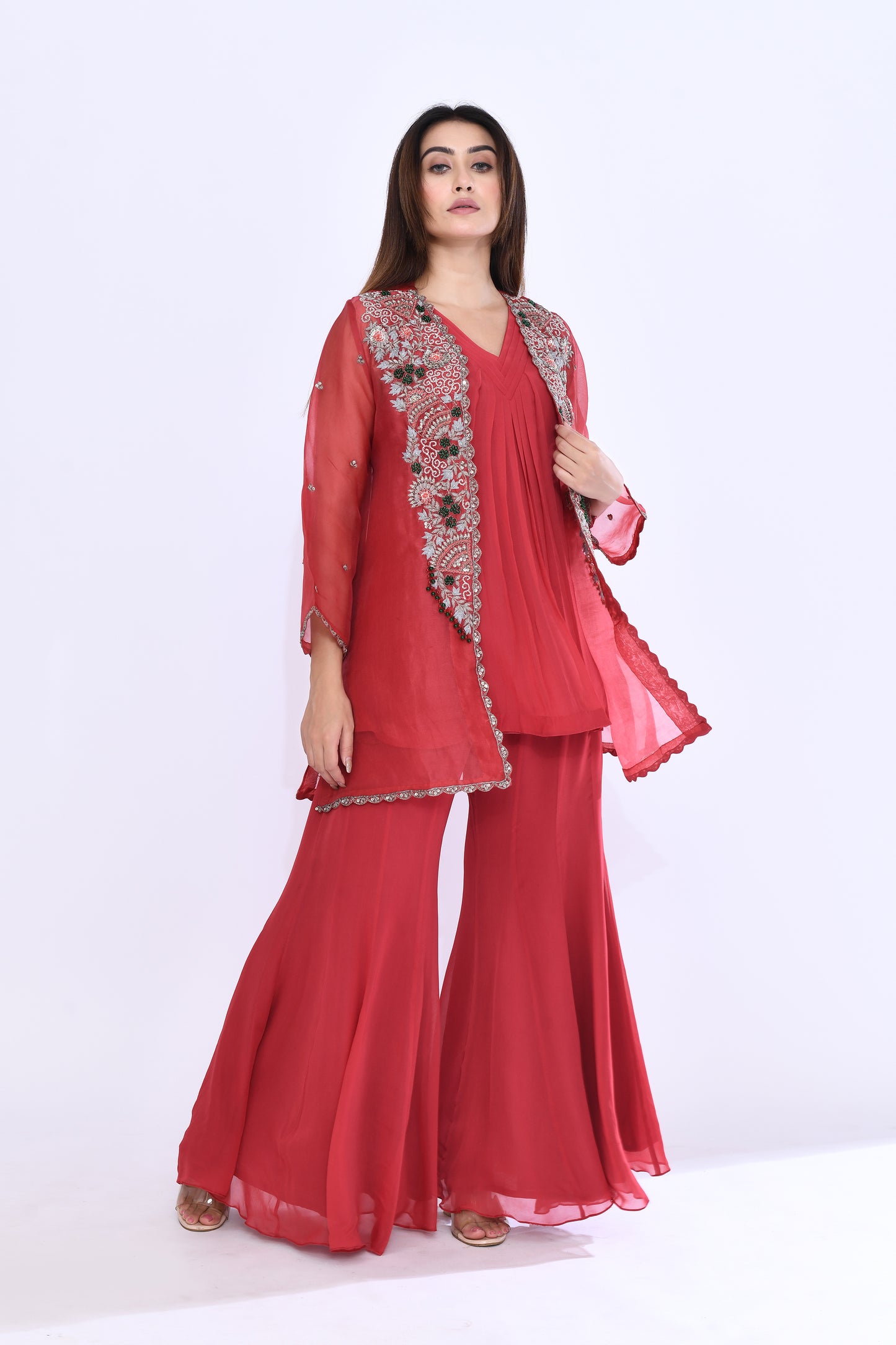 Imperial Vine Jacket Set in Brick Red