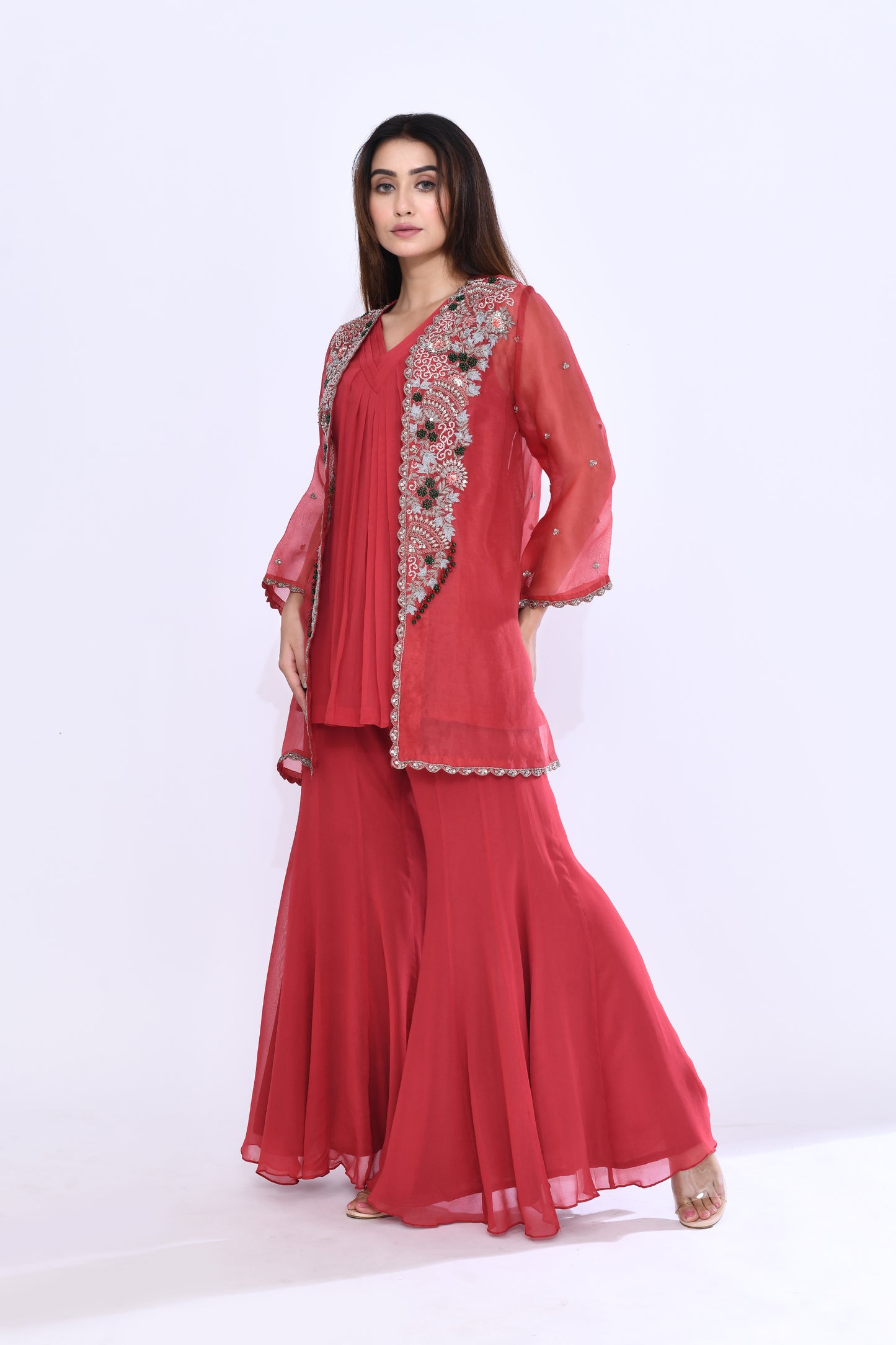 Imperial Vine Jacket Set in Brick Red