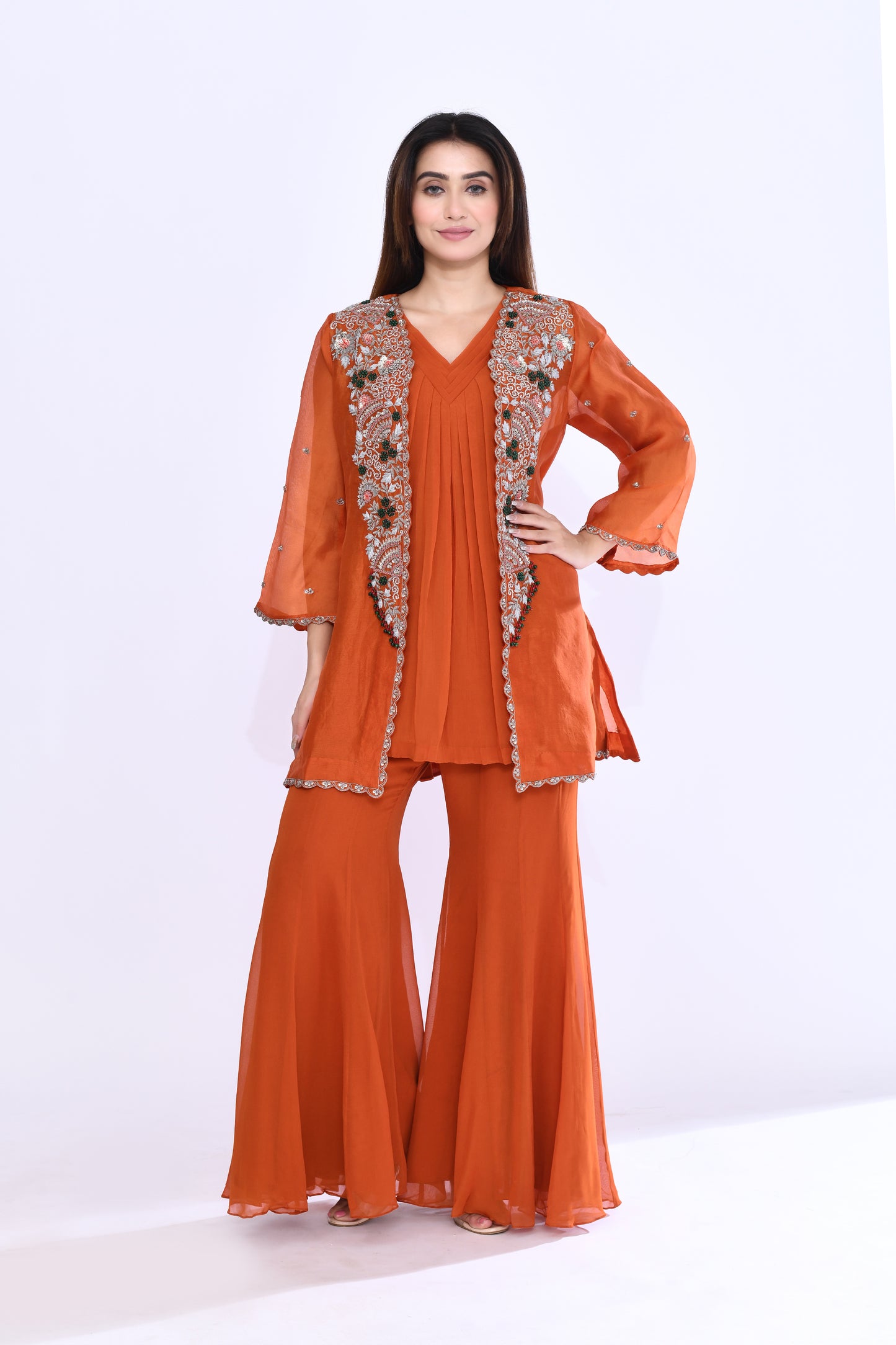 Imperial Vine Jacket Set in Sunset Orange