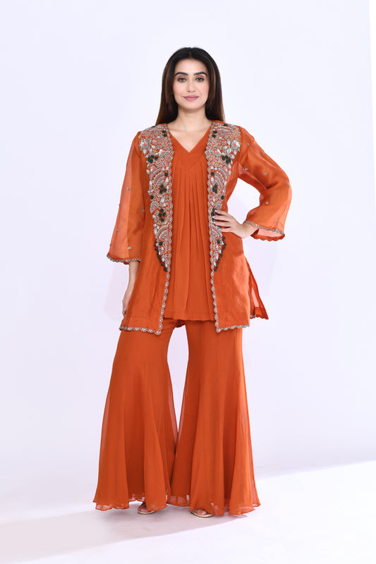 Imperial Vine Jacket Set in Sunset Orange
