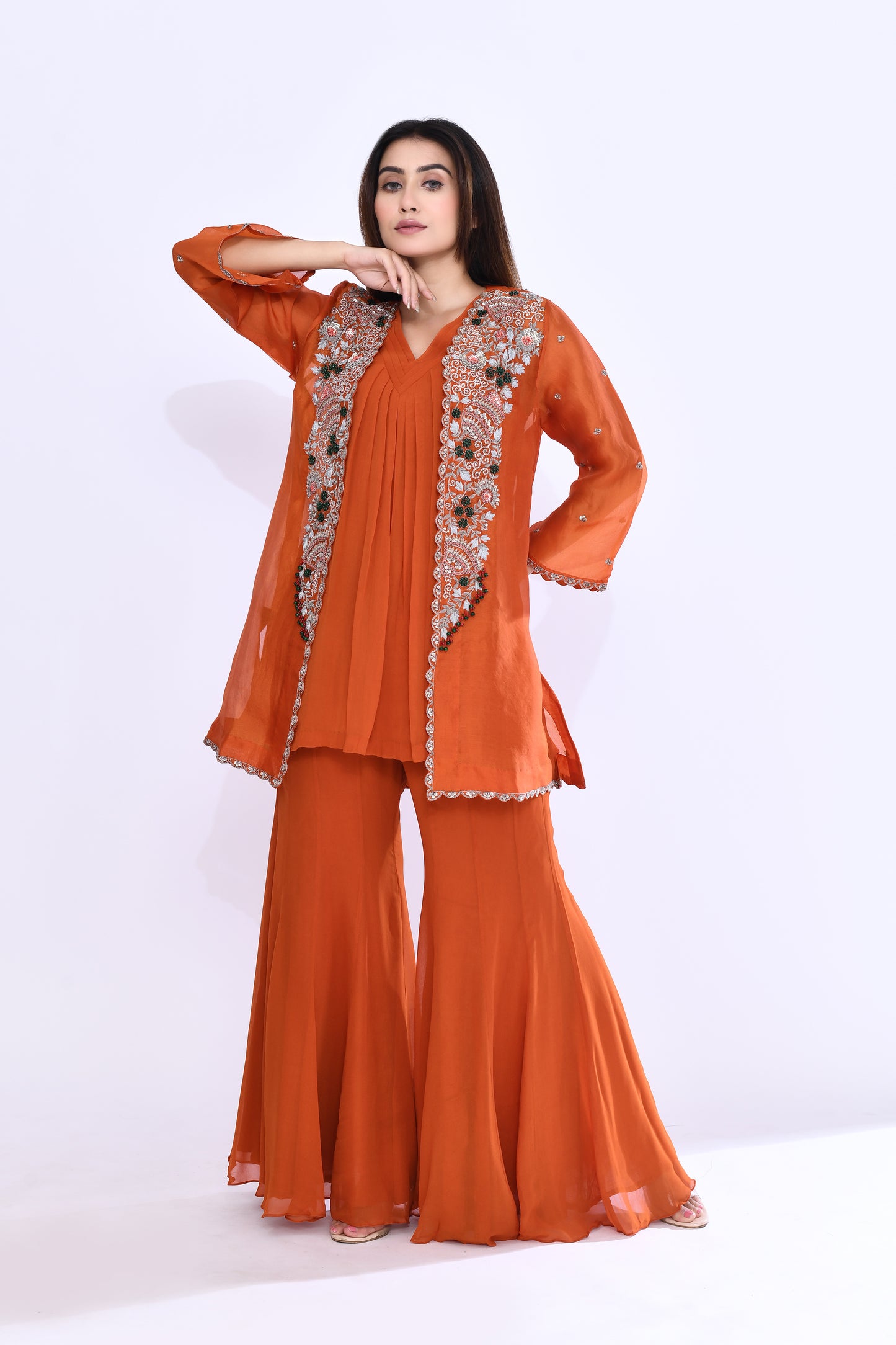 Imperial Vine Jacket Set in Sunset Orange