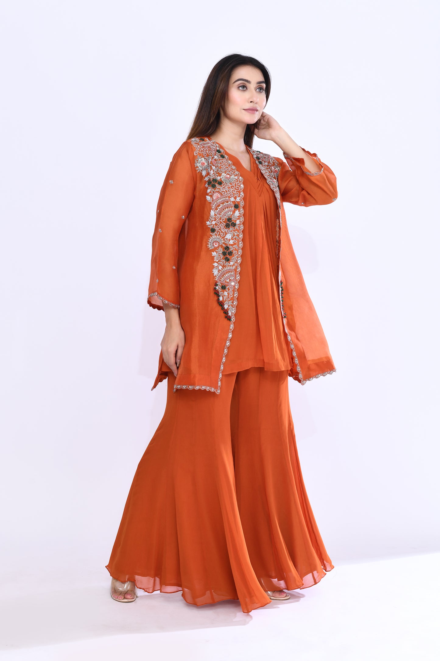 Imperial Vine Jacket Set in Sunset Orange