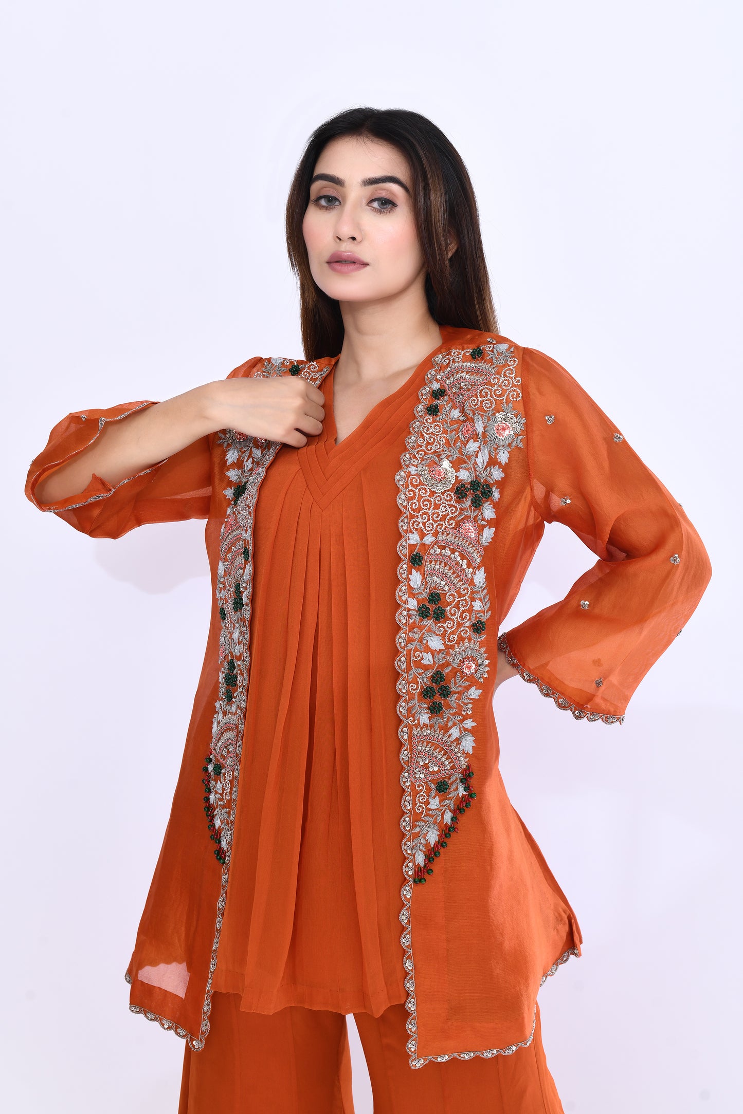 Imperial Vine Jacket Set in Sunset Orange