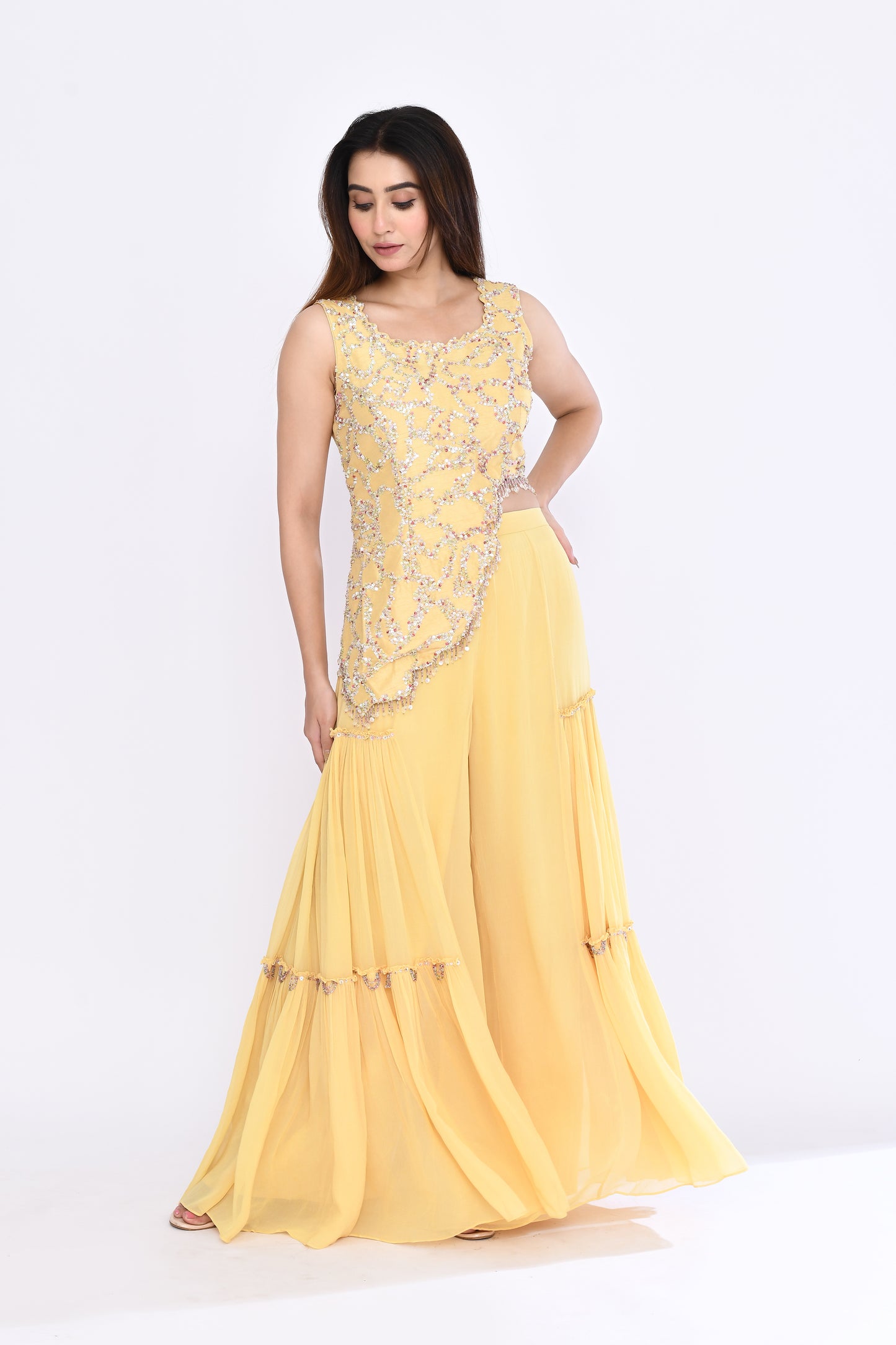 Gilded Sharara Set in Yellow